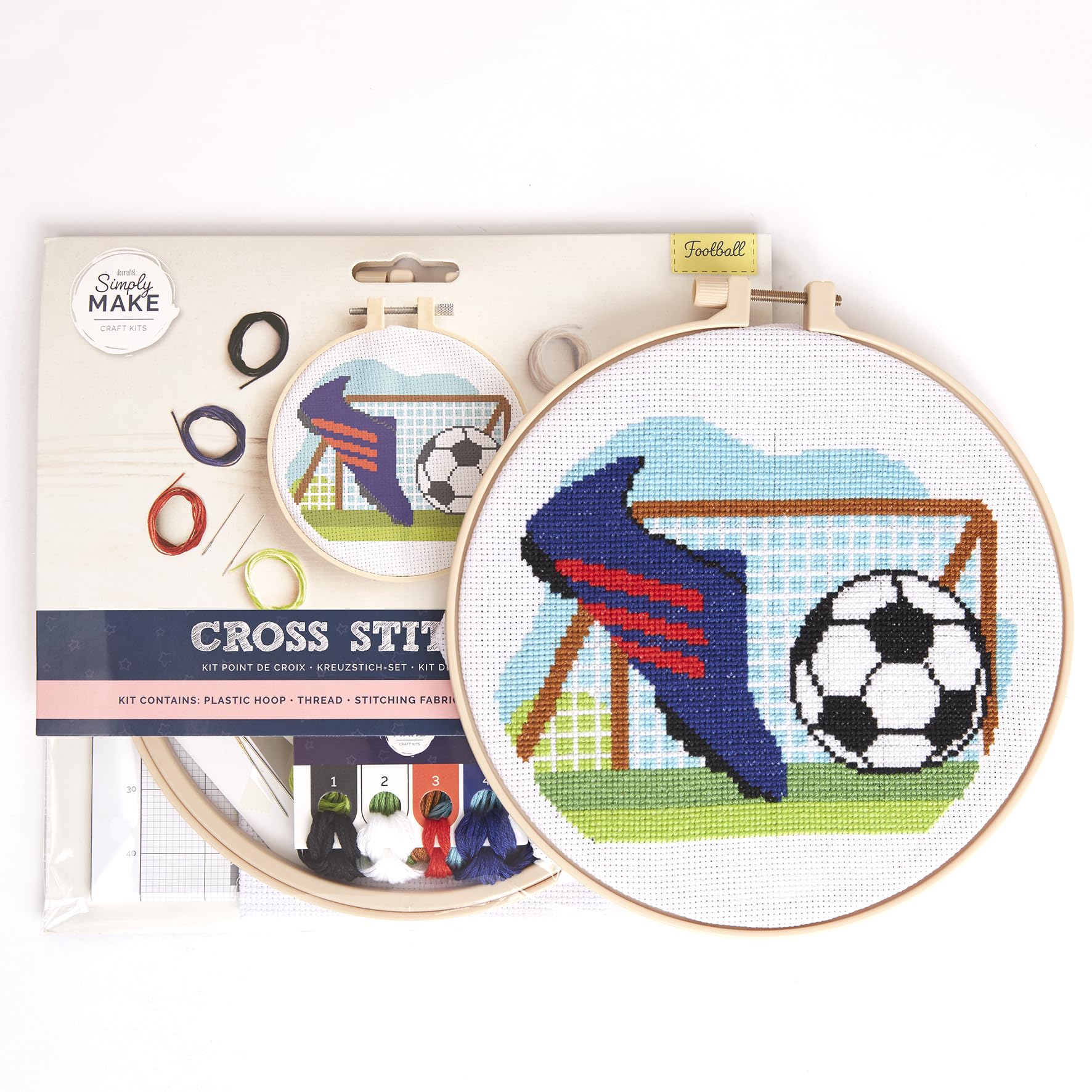 Simply MAKE Cross Stitch Kit Football Design, Kids & Adults, Hoop, Embroidery Thread, Adult Crafts, Beginners Craft Kit - Image 3