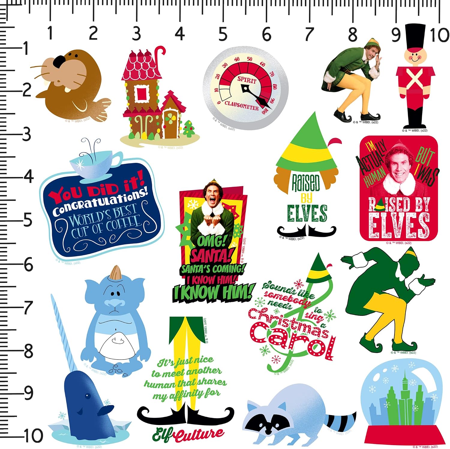 Buddy the Elf 200ct Vinyl Large Deluxe Stickers Variety Pack – Laptop, Water Bottle, Scrapbooking, Tablet, Indoor/Outdoor – Set of 200