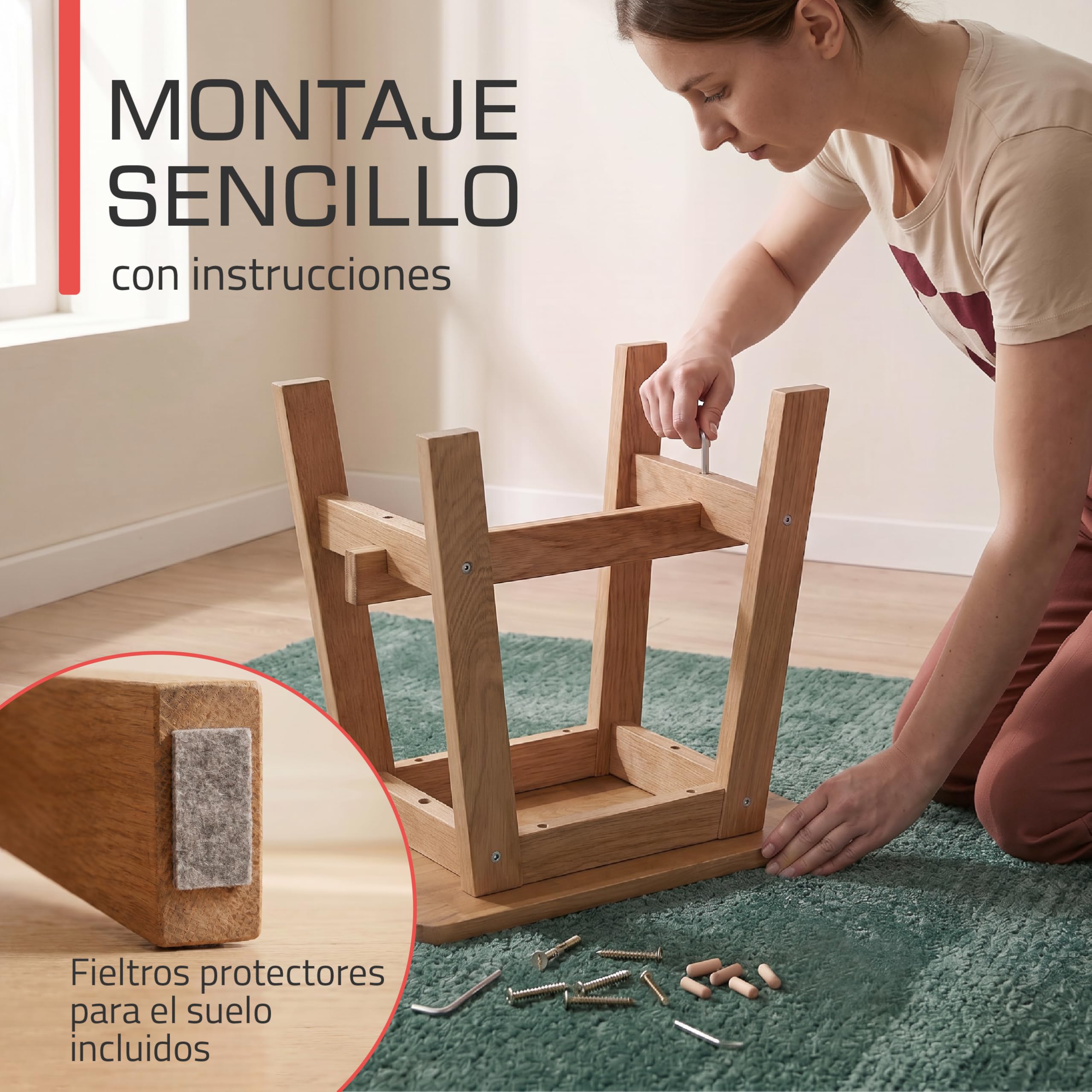 bomoe Taburete de Madera Roble Macizo FSC® para Cocina y Baño Estable | 45x29x45cm Duradero para Recibidor Zapatero y Entrada banqueta Bamberg