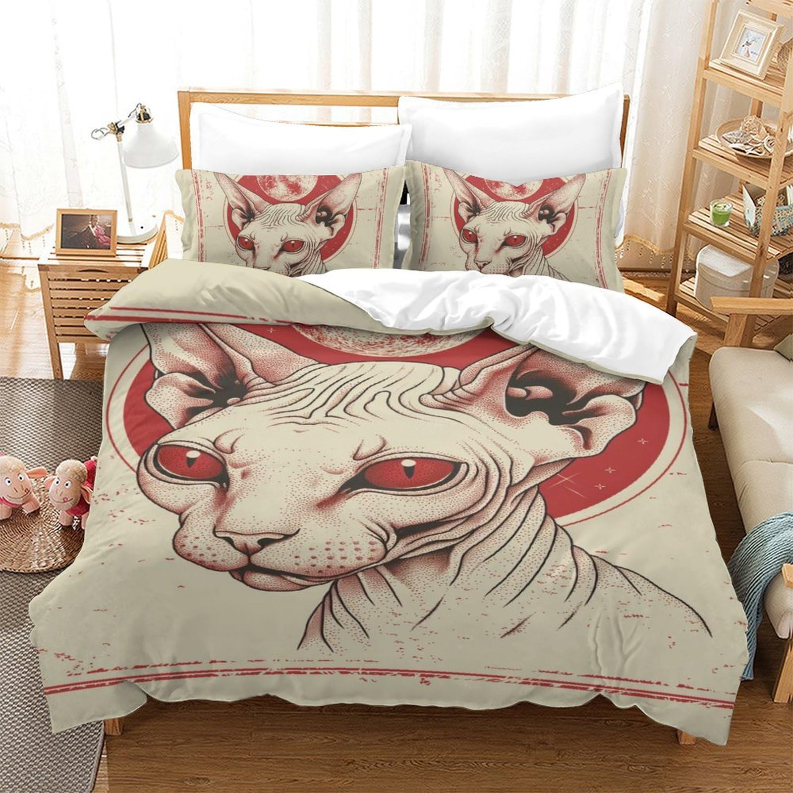 Parure de lit chat 3D single en microfibre pour chambre ado
