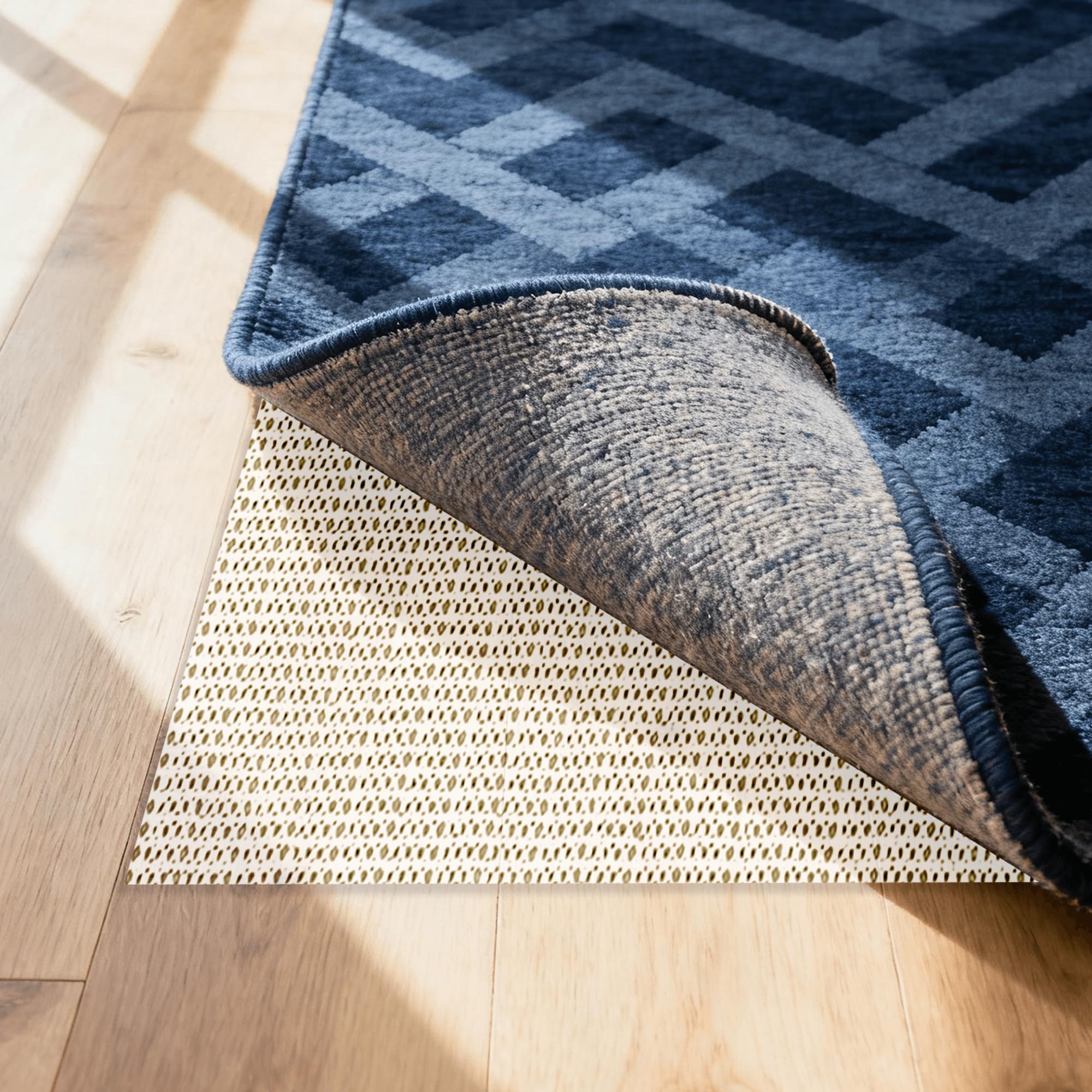 Tapis Antidérapant 200 x 255 cm sans Trace Antidérapant PVC Tapis Universal pour Sols Lisses, Utilisé sur Le Sol en Bois Marbre Parquet Noir, Blanc cassé