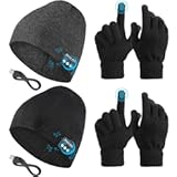 4 Pieces Bluetooth Beanie Hat for Men Winter Wireless Music LED Light Hat with Gloves for Men Women Sports Gifts