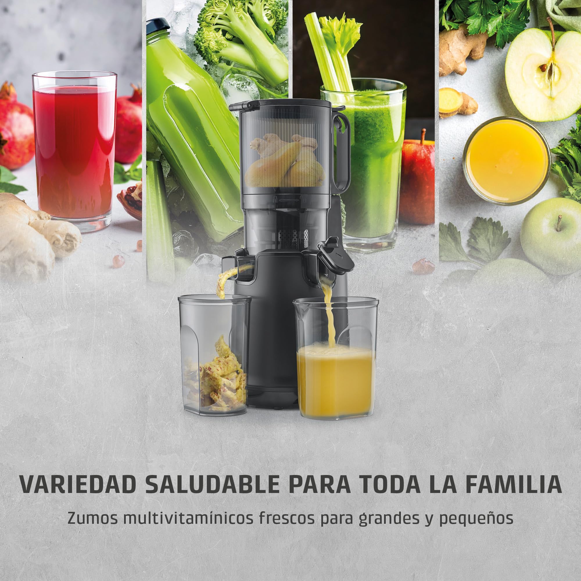CASO JuiceFit Pro - Licuadoras para zumos y batidos - Slow Juicer con 40 RPM de Velocidad - Abertura grande para frutas enteras - 30% más de jugo - Tamaño Compacto - Jarra 1.000 ml, negra