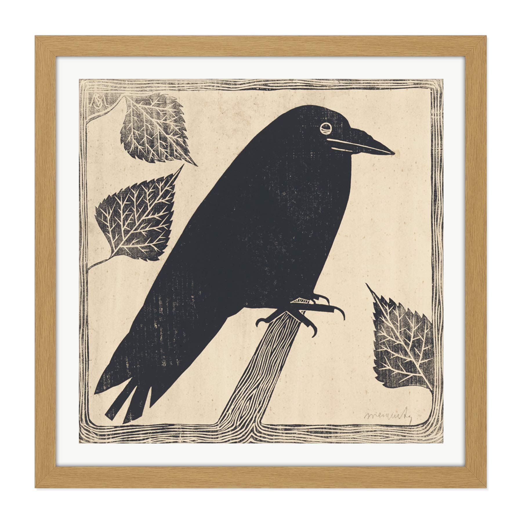 Artery8 Samuel Jessurun De Mesquita Picture Of A Crow Square Wooden Framed Wall Art Print Picture 16X16 Inch
