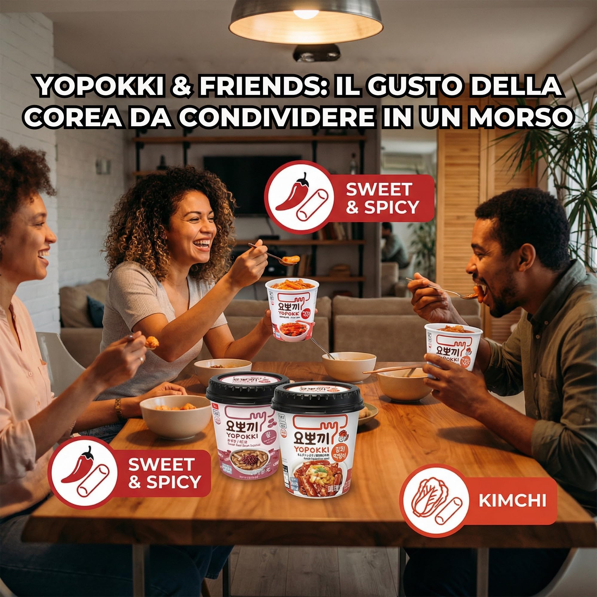 HU TASTE Kit Tteokbokki Gnocchi di Riso Coreano: 2pz Kimchi, 2pz Fagioli Rossi e 2pz Original Rice Cake - Box Cibo Asiatico, Gnocchi di Riso Cinesi e Giapponese Food, Snack Coreano Piccante, 6 Pack