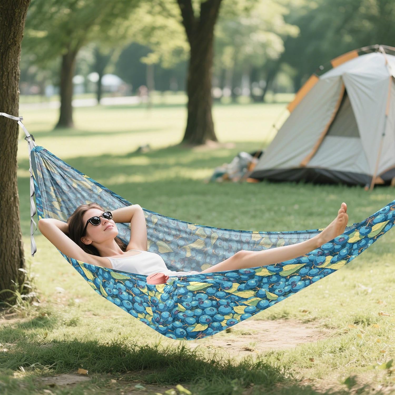 Art Blue Watercolor Blueberries Hammocks with Portabl Carry Bag Rope Hammock for Outside Camping Essentials