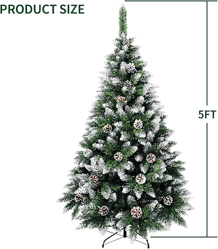 Miniatura 3 de MuRealy Árbol de Navidad de 5 pies  Árbol de Navidad artificial con bisagras sin luz con 480 puntas de ramas de PVC, diseño parcialmente flocado,