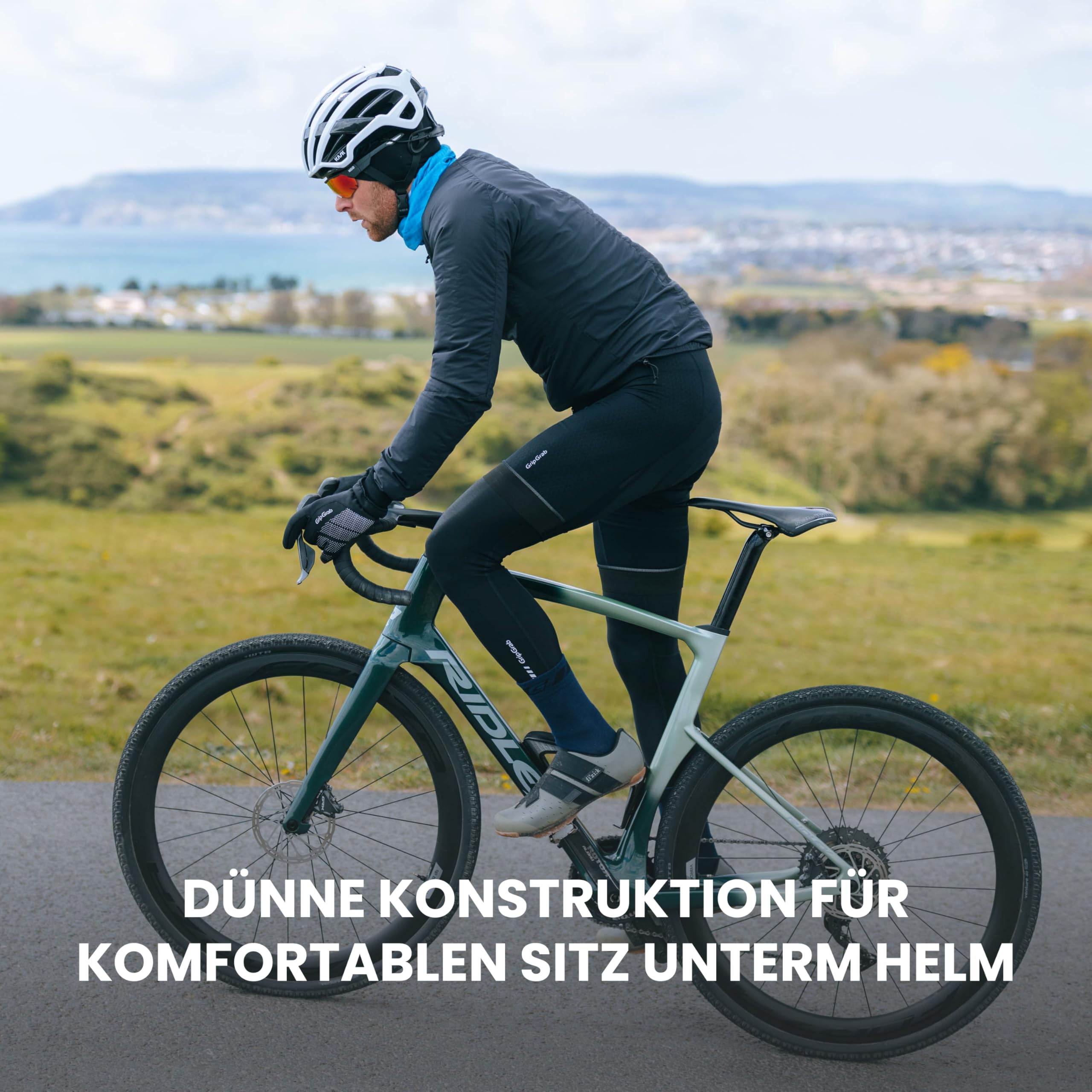 GripGrab Unterhelmmütze Winddicht - Dünne Fahrradmütze für den Winter | Leichte Thermomütze mit winddichter Stirn, atmungsaktiv & reflektierend - für Rennrad, Gravelbike & MTB