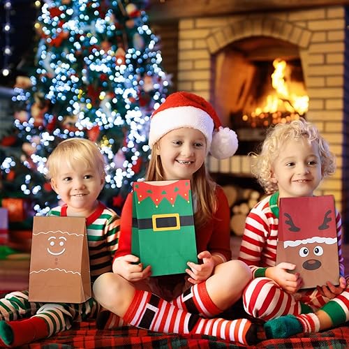 Miniatura 5 de Zhanmai 24 bolsas de regalo de Navidad, bolsas de Navidad a granel con calcomanías de sellado, bolsas de papel pequeñas para almuerzo, bolsas de