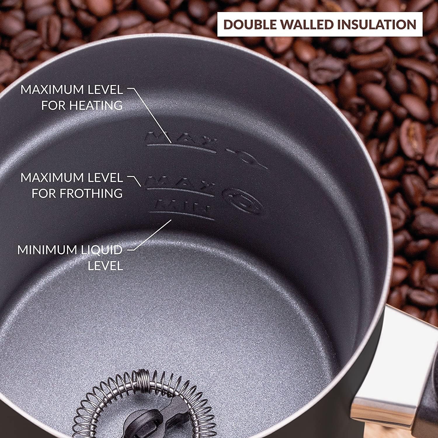 Andrew James Multi-Functional Electric Milk Frother Hot Chocolate Heater Warm Jug, 2 Attachments Incl Whisk, Coffee Cappuccino Latte Machine, Non-Stick Easy Clean, 300ml 360 Degree Base 500W (Black) 6 81jN2W5RubS. AC SL1500