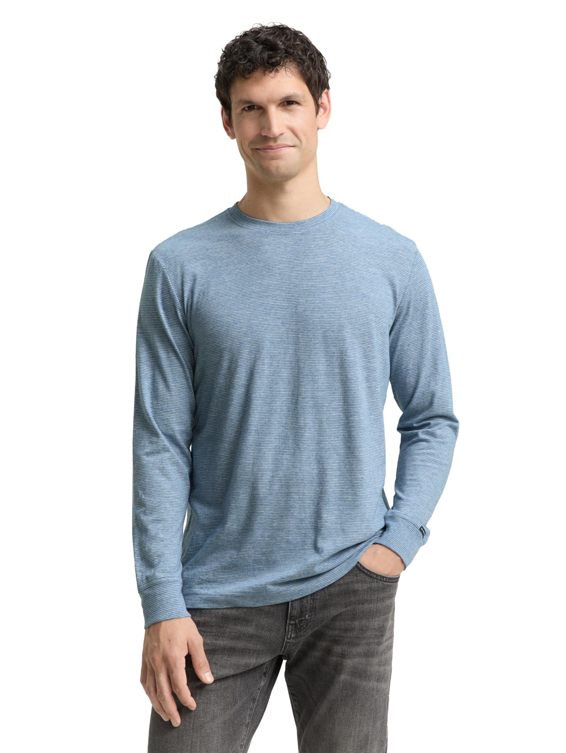 TOM TAILOR Herren 1048631 Langarmshirt mit Streifenmuster