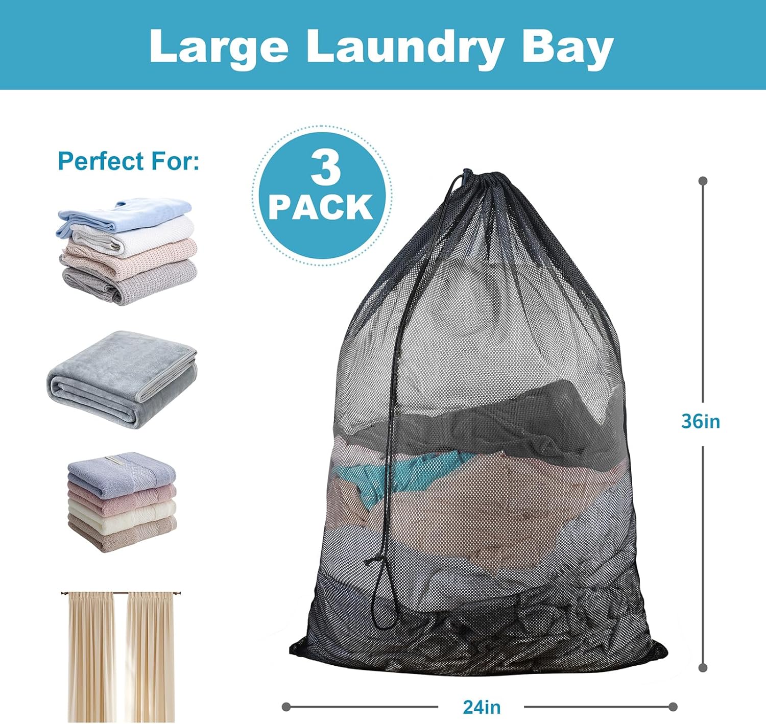 Lar Mesh Laundry Bag, Mesh Wash Bag with Dstring Closure, Delicates