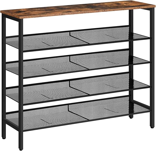 HOOBRO 5-Tier Shoe Rack, Shoe Storage Organizer, Shoe Organizer Rack with Flat or Slant Adjustable Shelves, 100 x 30 x 85 cm, Narrow Shoe Stand for Hallway, Industrial, Rustic Brown EBF101XJ01
