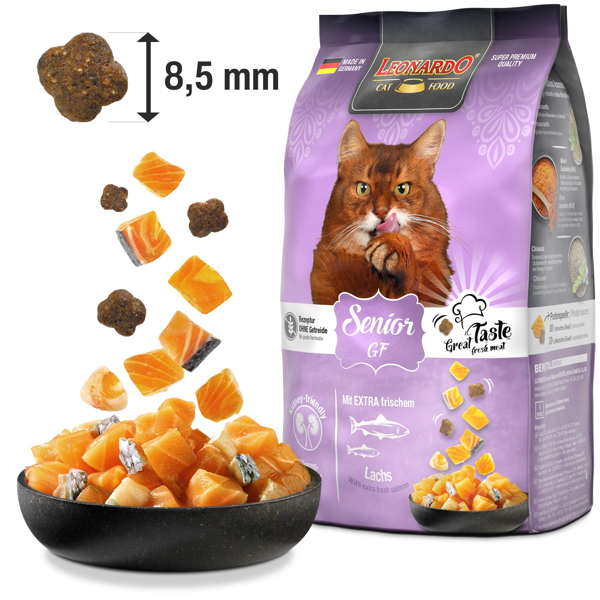 LEONARDO Senior GF für Katzen, 7,5kg, mit frischem Lachs, leicht verdaulich, getreidefrei, Alleinfutter, Made in Germany