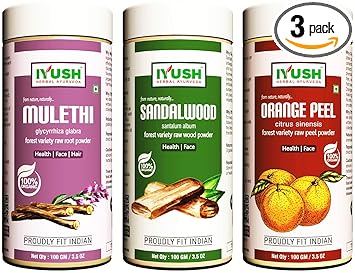 IYUSH Herbal Ayurveda Orange,Chandan,Mulethi Combo Powder - 100gm each