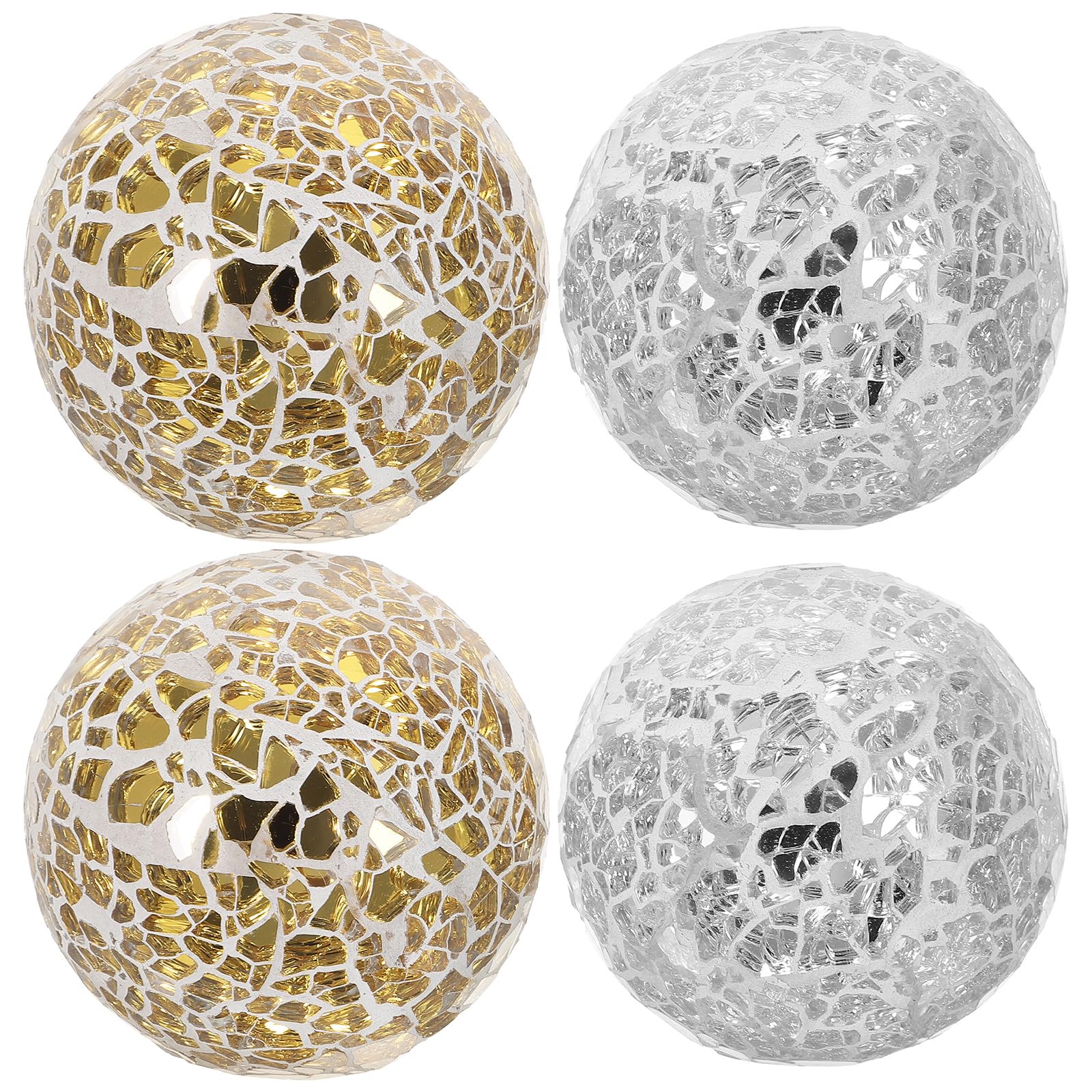 Boules décoratives en verre mosaïque 8cm sphères de table or et argent