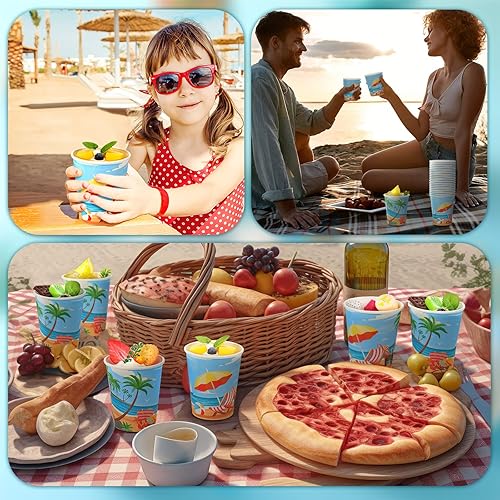 Miniatura 6 de 100 vasos de papel desechables de 8 onzas con temática de océanos, vasos de papel desechables de dibujos animados para baño, enjuague bucal, vasos