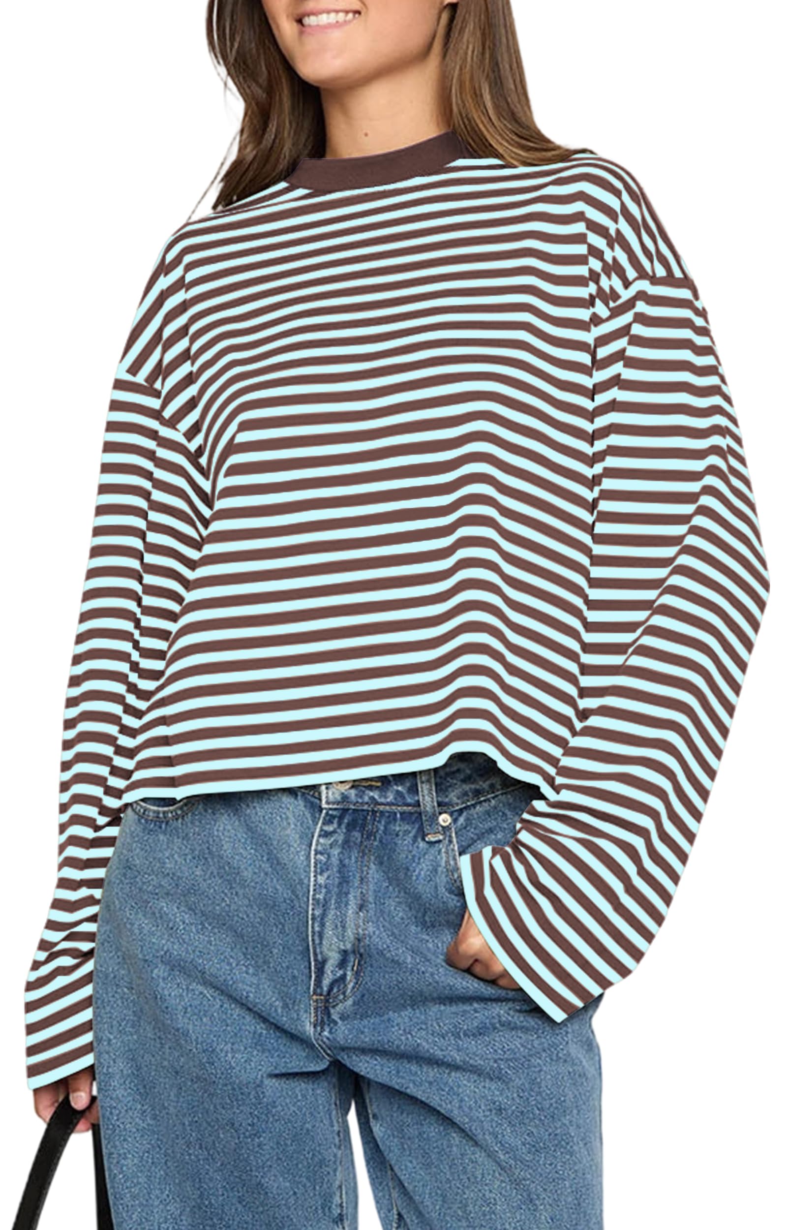 Sudadera Oversize de Mujer con Cuello Redondo a Rayas Manga Larga Estilo Y2K Ropa Informal para Salir - 1