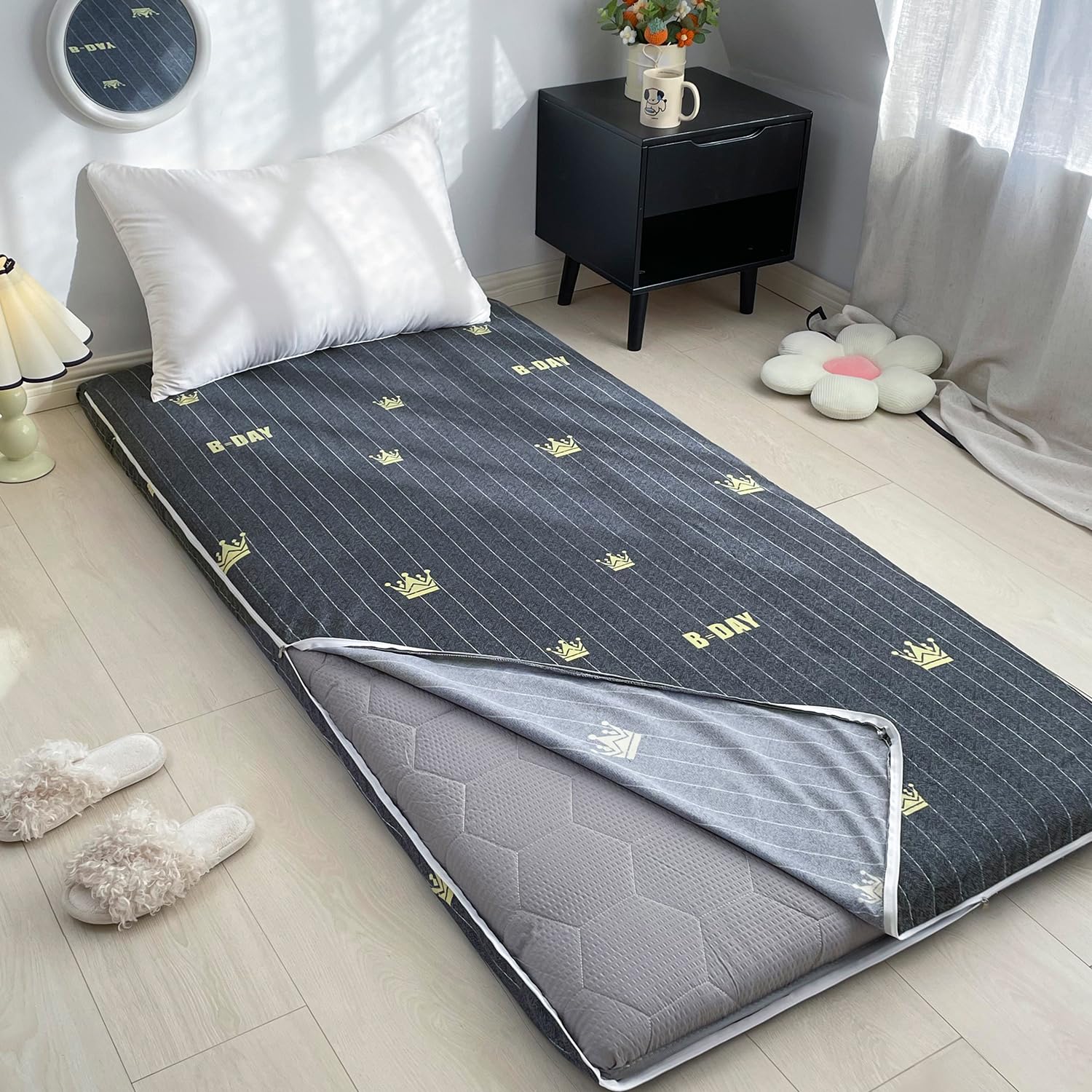 LDLCYCN ,F,90 * 200cm, Floor Futon Mattress Cover with Zipper Japanese Tatami Floor Mattress Cover