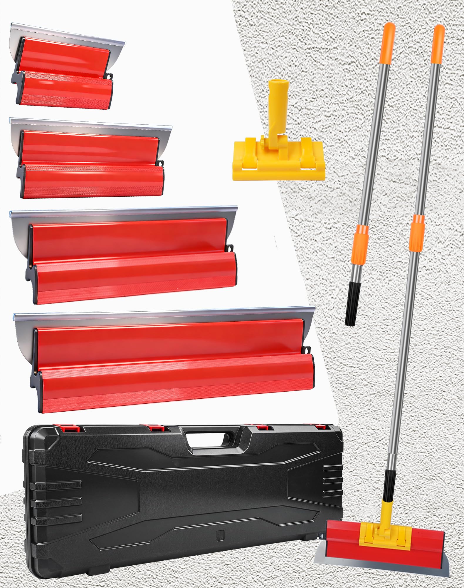 4x Spatule Enduit Lissage Set lisseuse enduit 80cm 60cm 40cm 25cm Couteau a Enduire Lame a Lisser Enduit avec Perche Télescopique 80-130cm Inox Outil Lissage