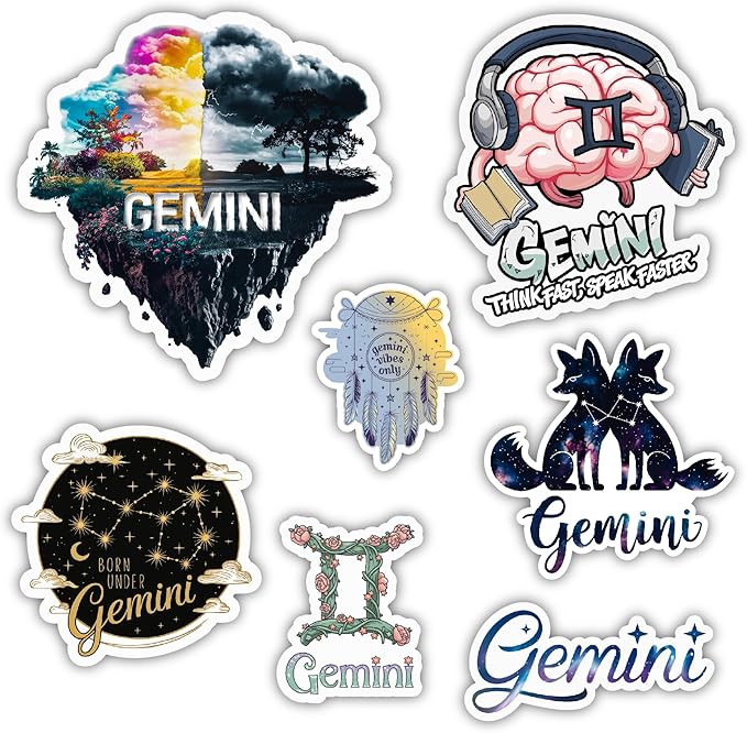 Gemini Zodiac Sign Stickers, Astrology Stickers for Water Bottle and Laptop - Zodiac Party Favors & Decorations, Waterproof Vinyl Decals, Gifts for Women & Men