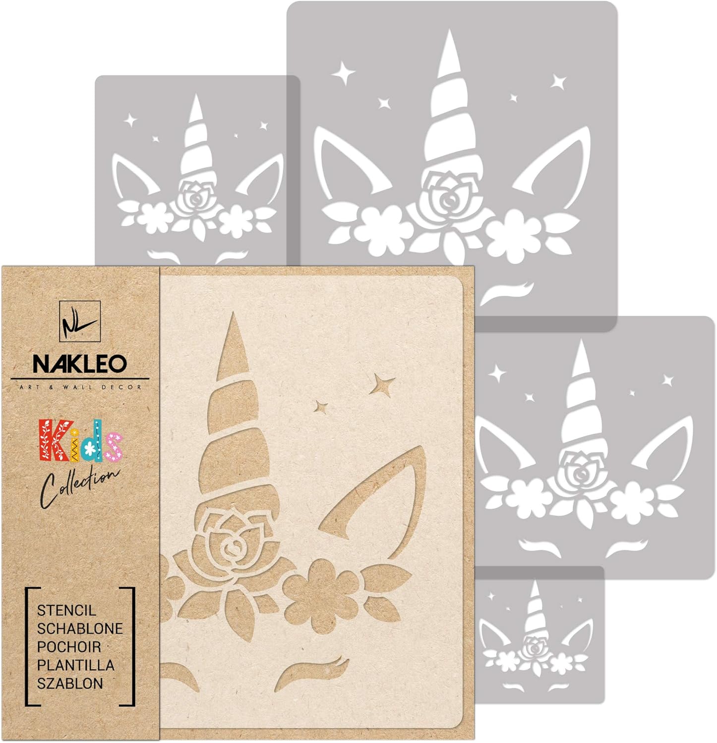 NAKLEO Painting Stencils Set for Kids, 5 Pcs Templates 3.5" to 13.4" Siren Mermaid Ariel, Plastic and Reusable Drawing Stencils, Children Room Decor, Craft DIY Wall Furniture