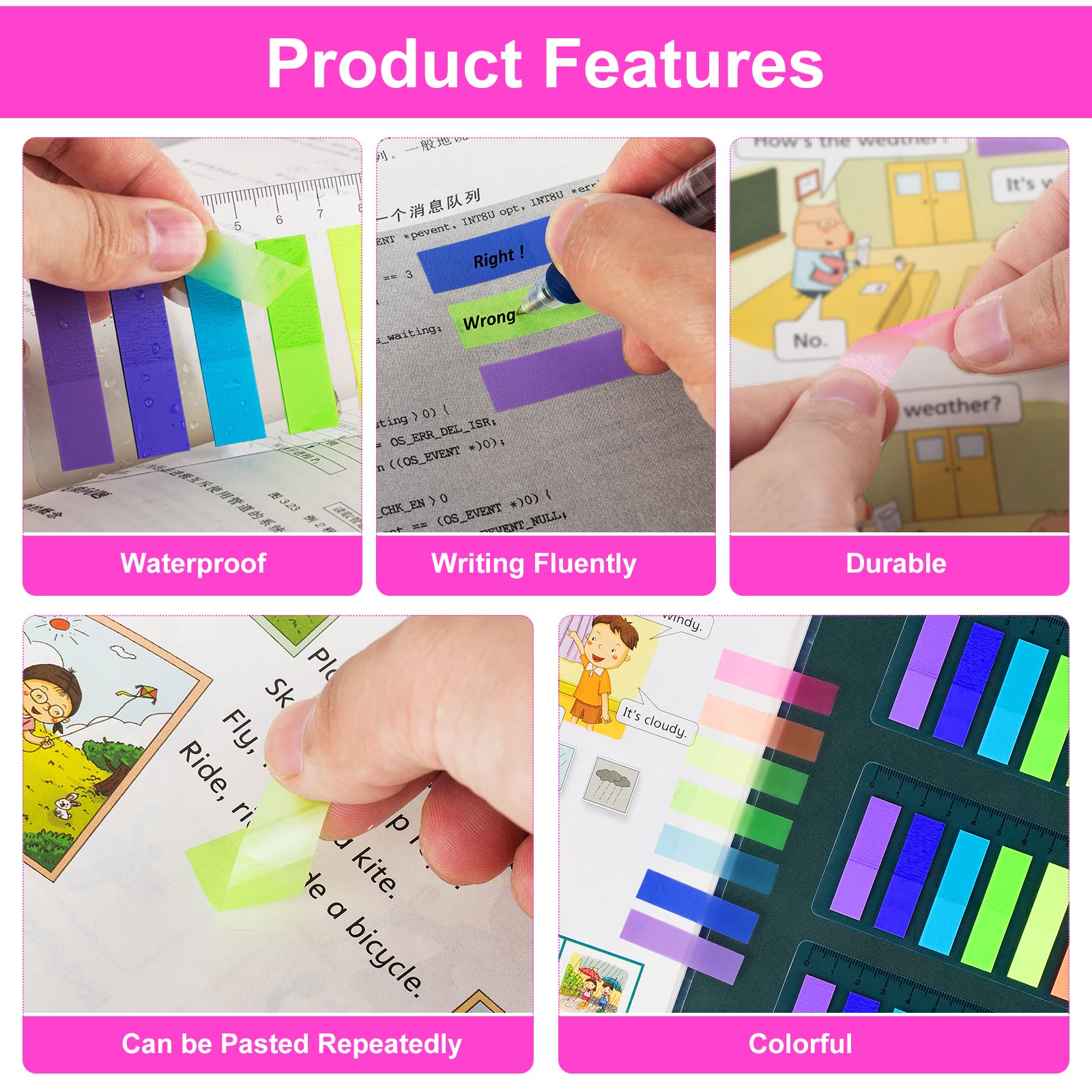 Segnapagina Adesivi - 800 Pezzi Riposizionabili, 8 Colori Neon, Per Libri E Appunti, Scrivibili E Impermeabili - Foto 5