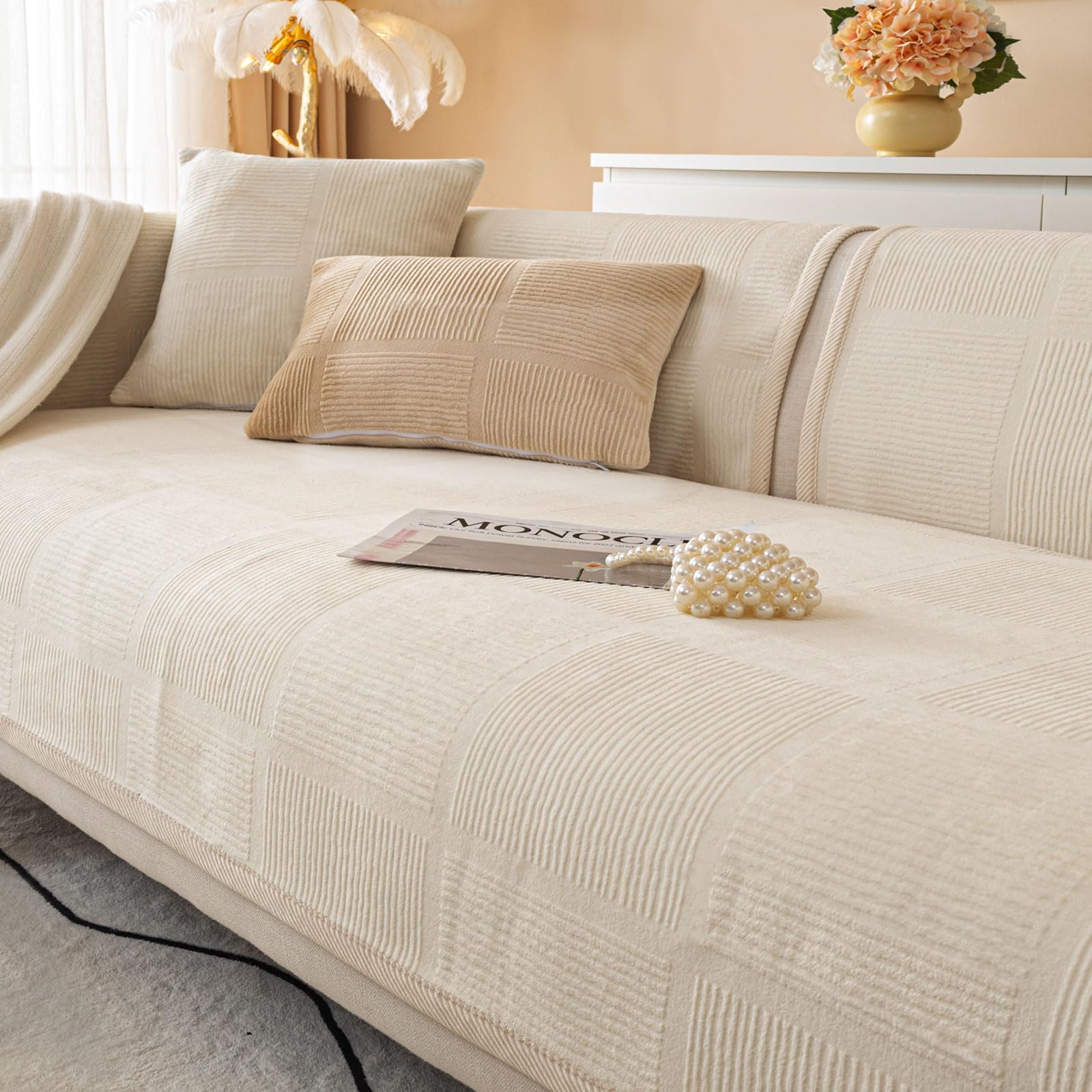 BXAEYIPOR Couch Überzug,Sofa Überzug,Sofa-Schutzhülle mit Rutschfester Unterlage,Neue Universelle rutschfeste Solide Strukturierte Sofa Überzug für Wohnzimmer,Multi-Size Sofa Sitzkissenbezug.
