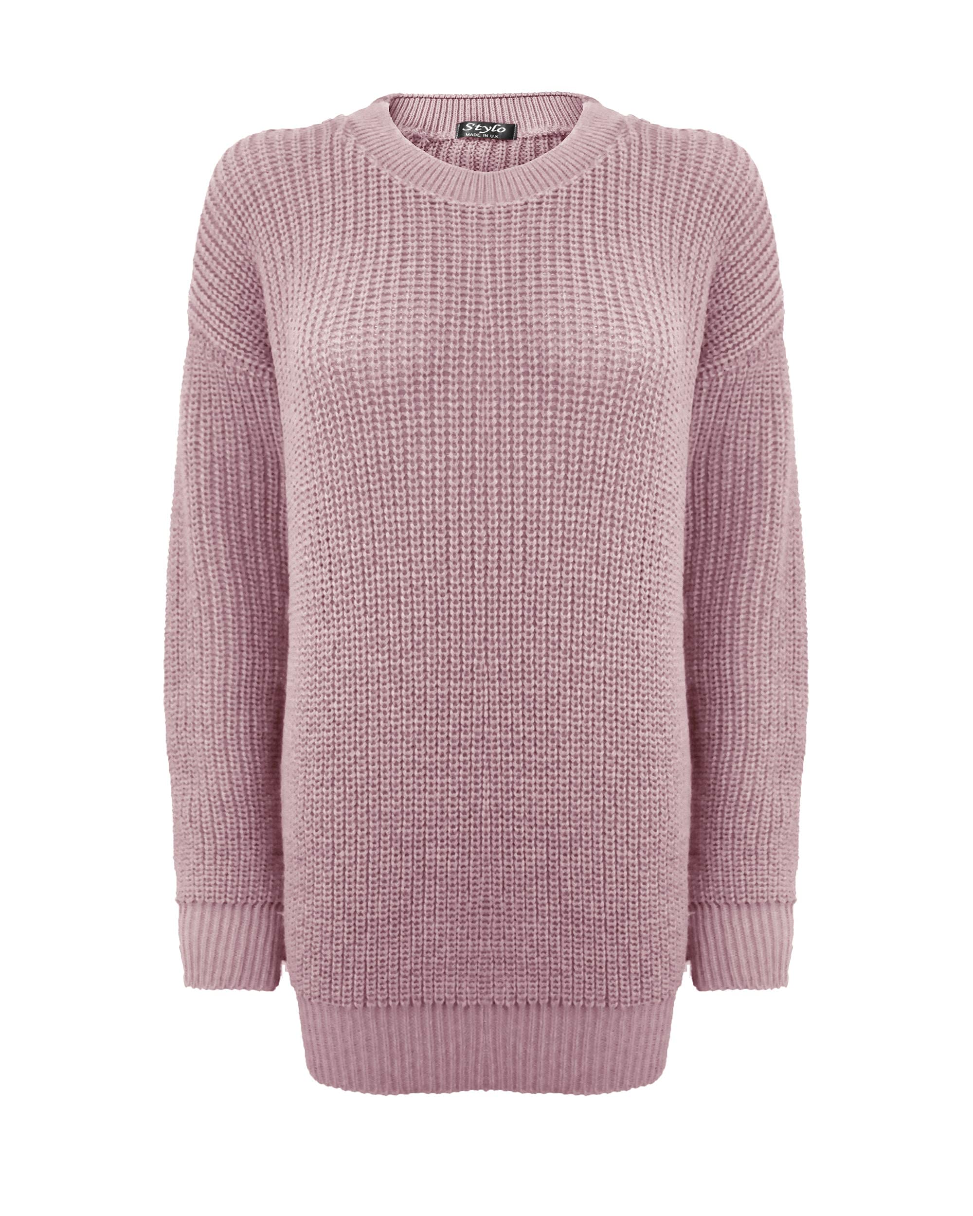 Ladies Women Knitted Long Sleeves Crew Neck Over Sized Baggy Jumper Chunky Knit Sweater Top Long Sleeves[Nude,SM]