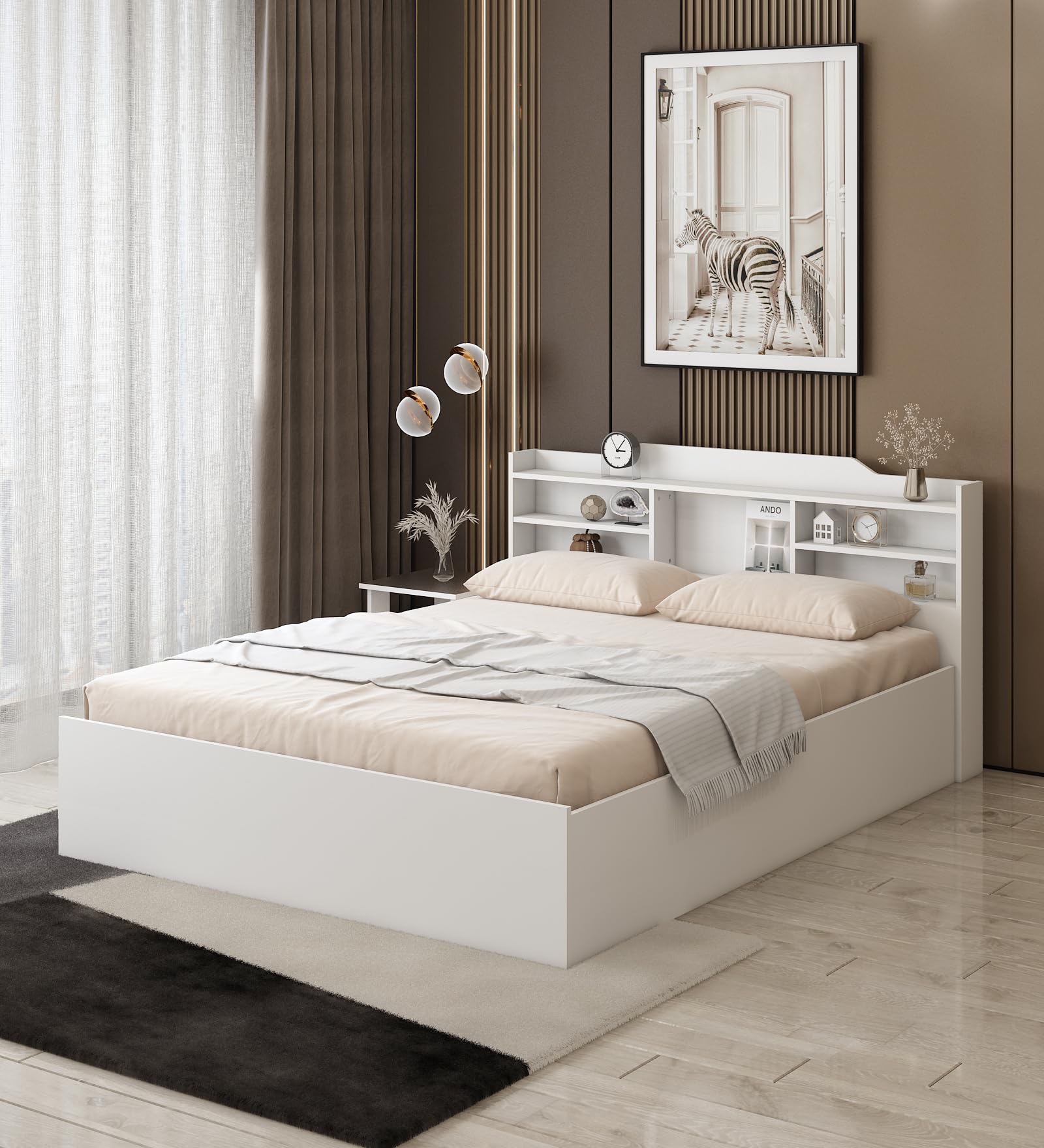 A GLOBIA Creations Viggo Queen Bed with Box Storage | Engineered Wood | Frosty White Finish | Headboard Storage | Sturdy & Modern | Knock-Down Assembly | 3-Year Warranty-picture-25