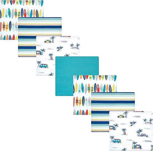 Miniatura 63 de Hudson Baby Paquete de 7 mantas receptoras unisex de franela de algodón para bebé, Dino Friends, talla única Abeja,Azul Verde Dino,Azul