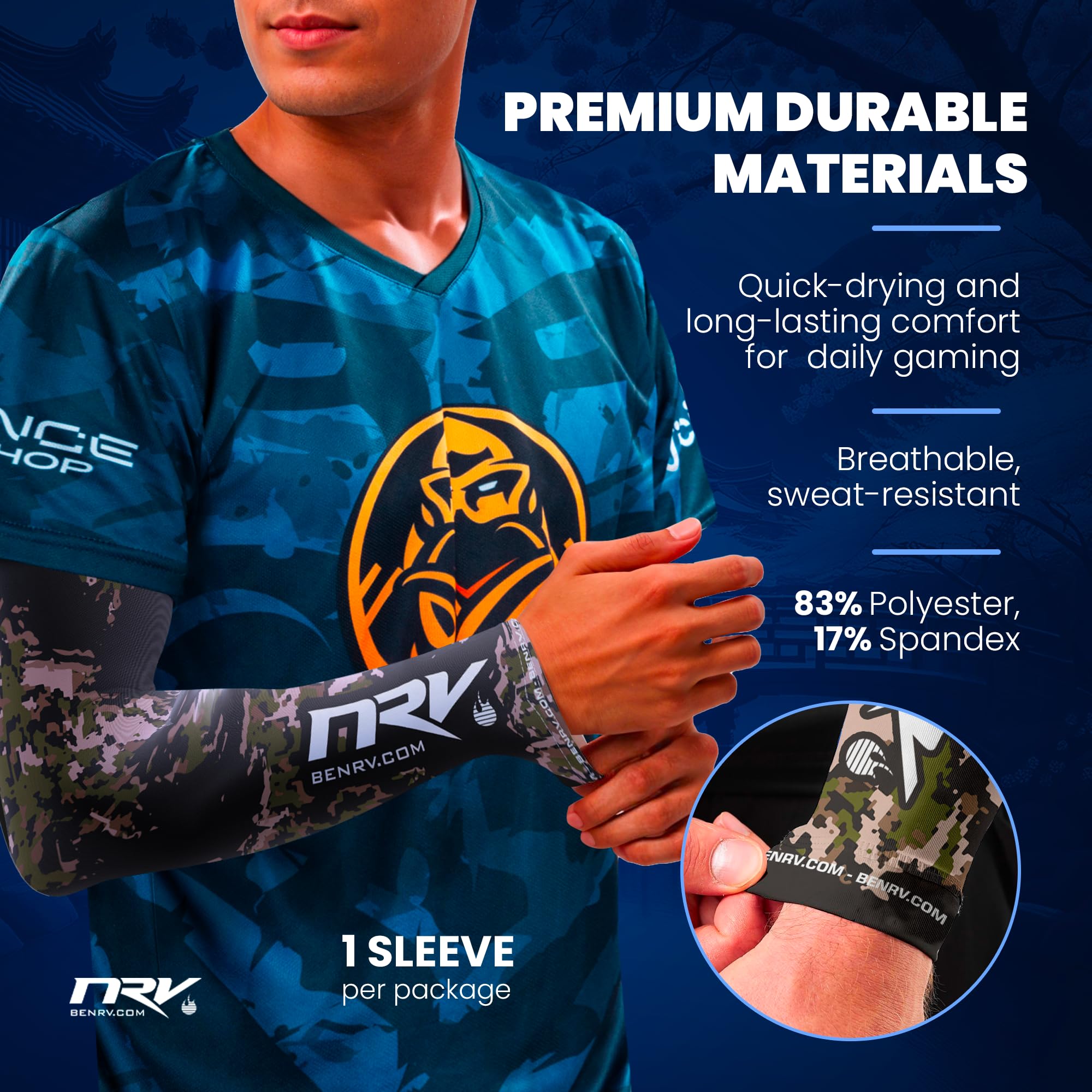 NRV Manchette de Compression Gaming - Edition Army - Optimisez Votre Jeu avec Confort et Style - Conçu par des Joueurs Professionnels - Durable, Respirant et Sans Friction