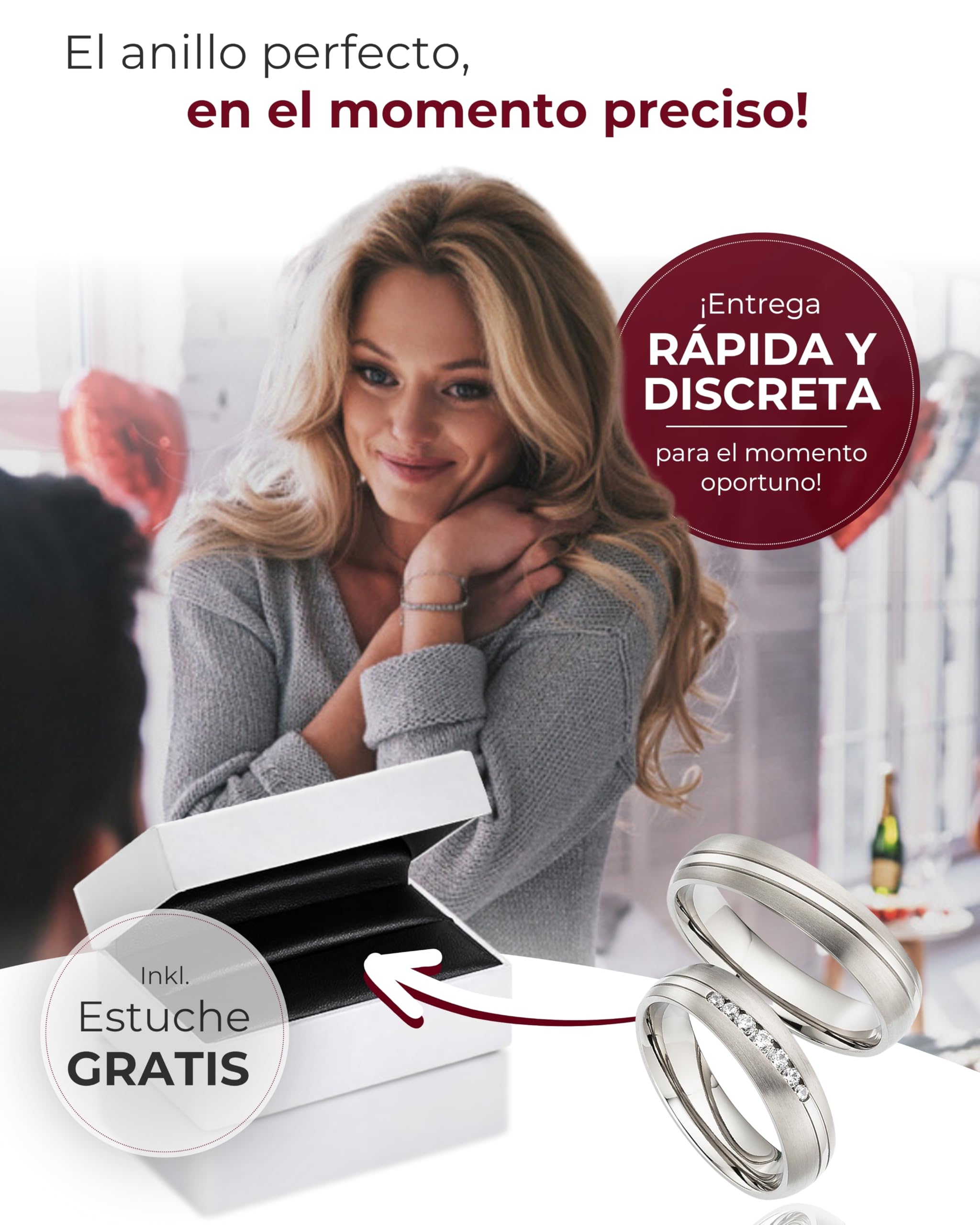 123traumringe Alianzas de titanio | Anillos de pareja con circonita + estuche | Grabables | Tallas 50–70 | 5 mm ancho, 1,8 mm grosor | S92