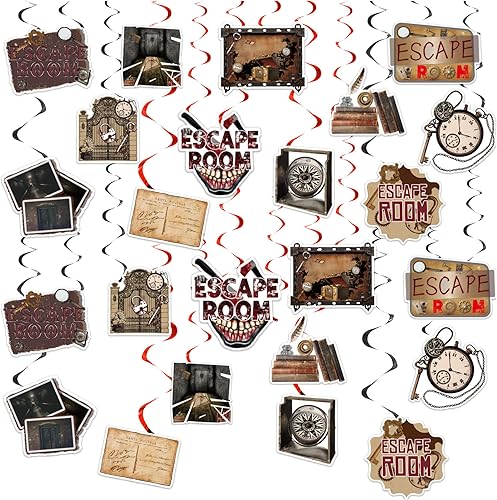24 piezas de decoración de remolinos colgantes para sala de escape, decoración de techo para sala de escape, decoración de fiesta para sala de