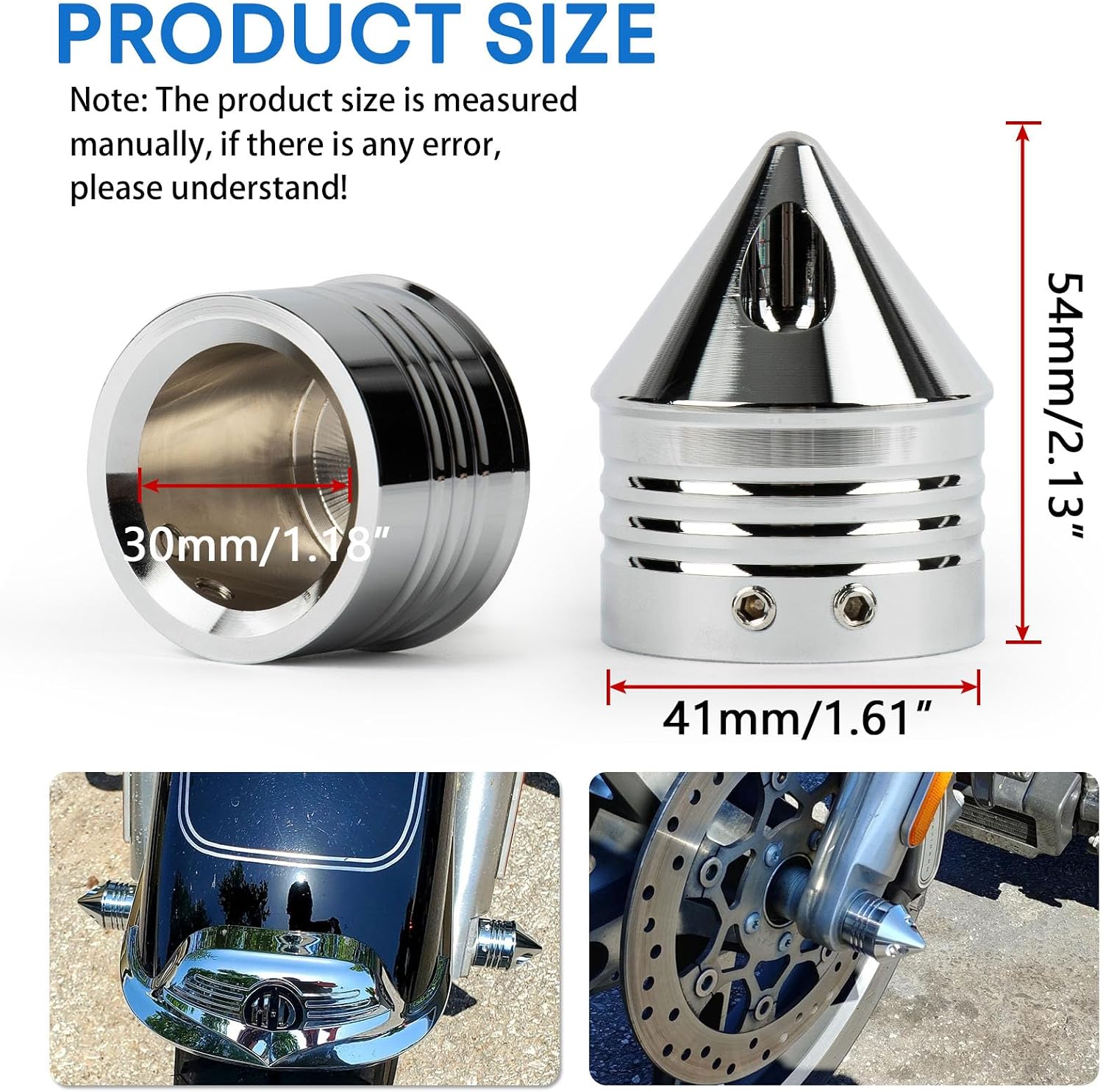 Front Axle Caps, PSLER Motorcycle Front Axle Nut Cover Cap for Softail Road King Street Electra Glide Iron 883, CNC Aluminum, Chrome