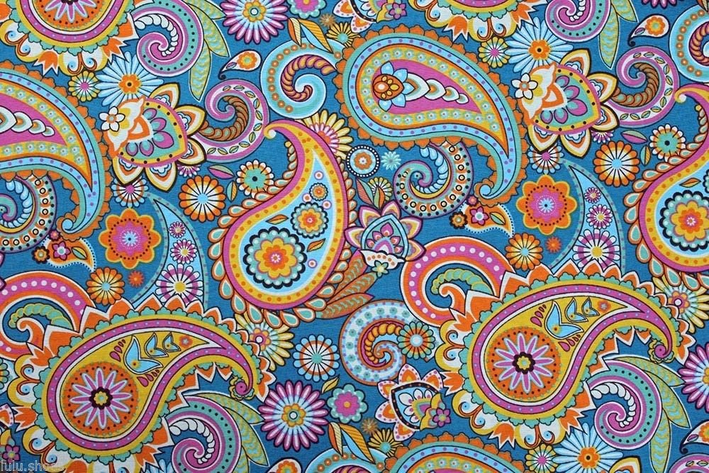 Blue Paisley Upholstery Curtain Cotton Fabric Floral Print Material -140cm Wide - Sold by The Metre