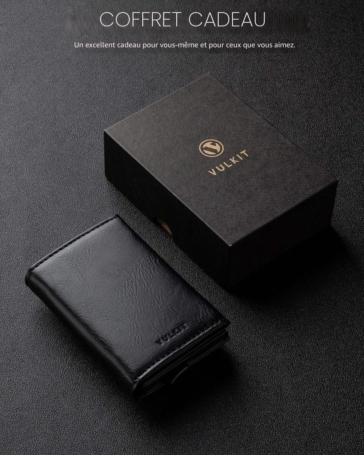 VULKIT Porte-Cartes de Crédit Homme Porte Carte Bancaire en Cuir RFID Portefeuille Pop Up avec 3 Emplacements for Cartes & Billets…