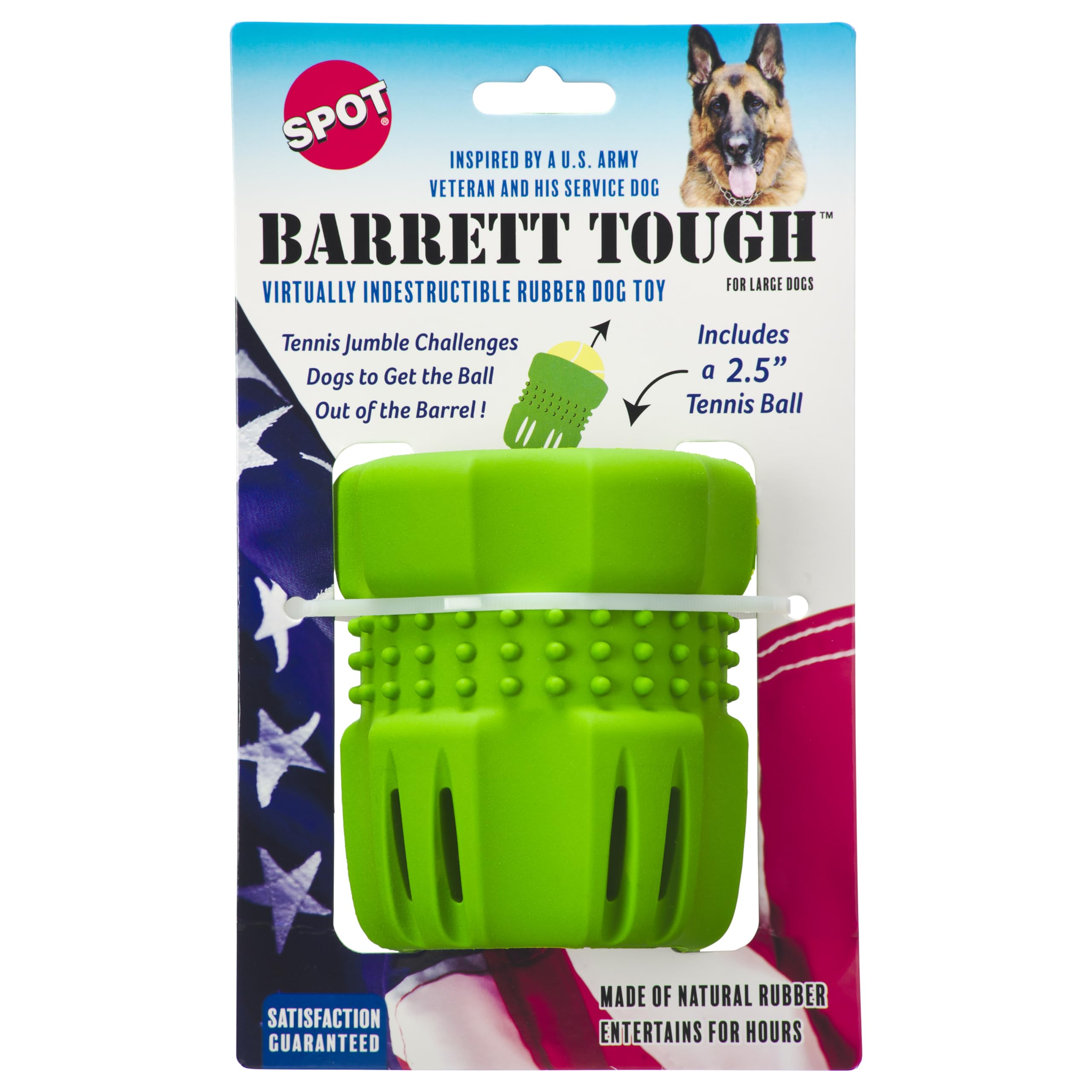 SPOT Barrett Tough Tennis Jumble Dog Toy for Large Dogs - Durable Rubber Barrel Ball Combo Virtually Indestructible