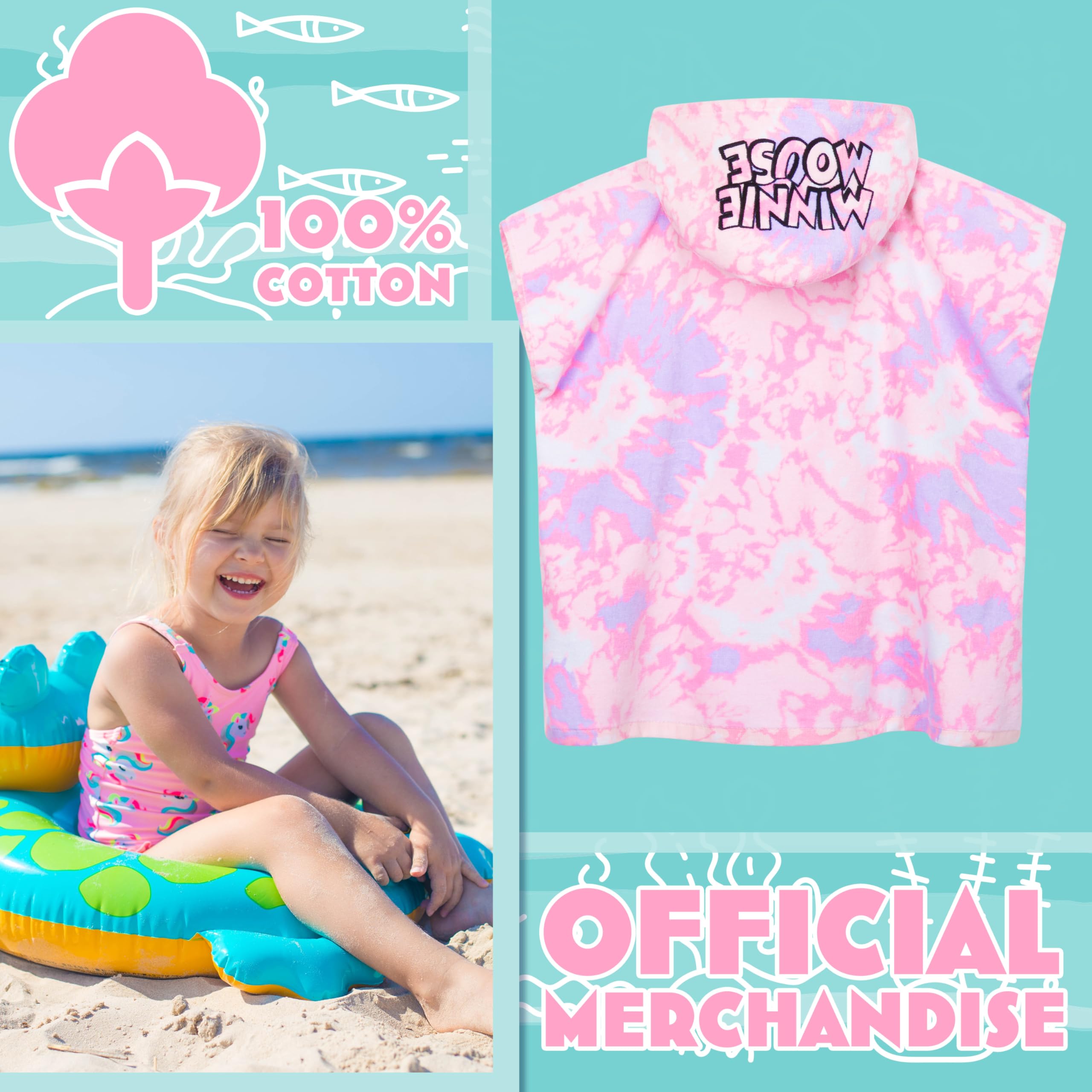 Get Trend Disney Minnie Mouse Asciugamani Bagno Telo Mare con Cappuccio per Bambini Asciugamano Cotone 100% Poncho Mare Piscina (Rosa Minnie Mouse, 2-6 Anni)
