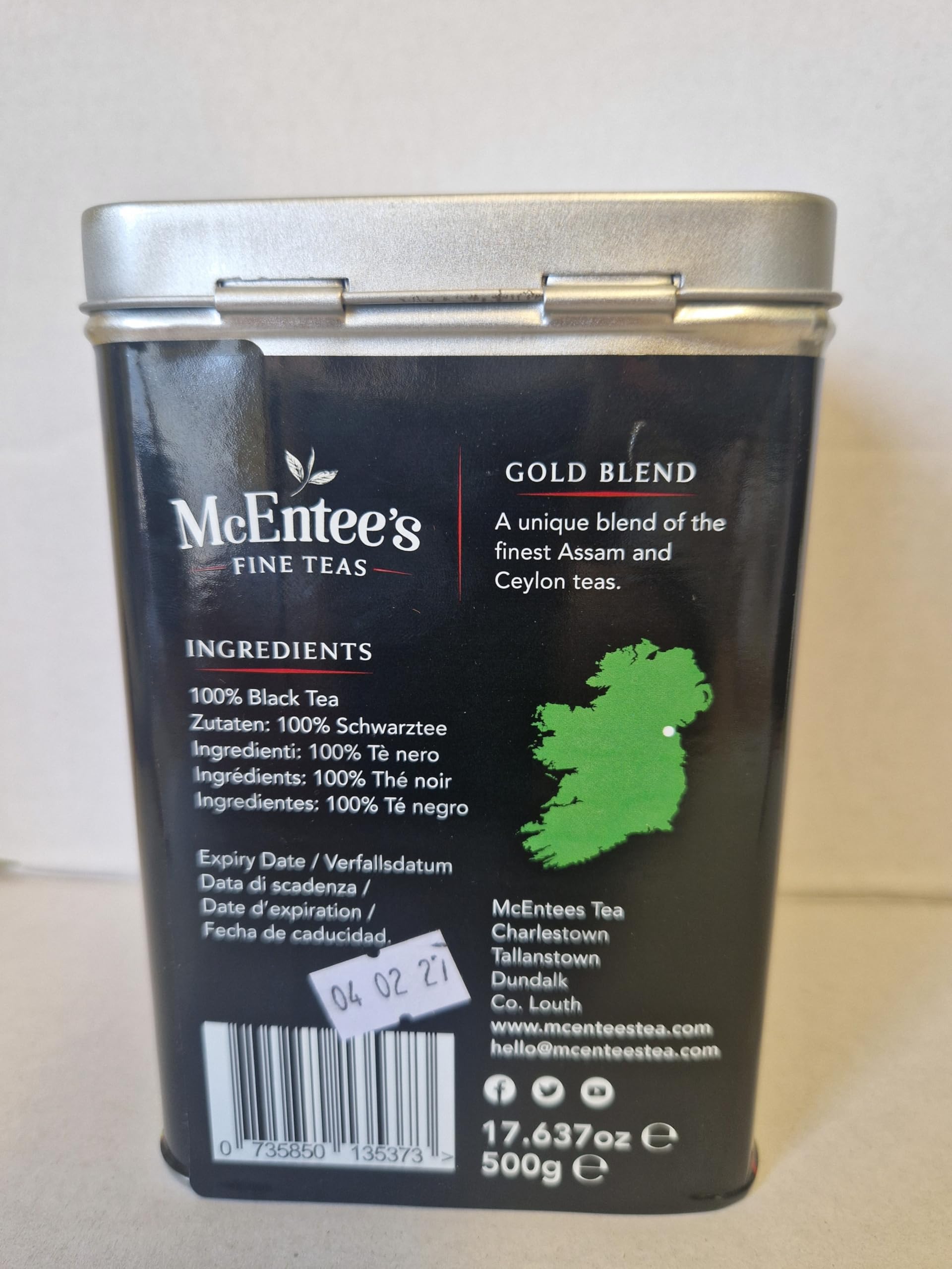 McEntee's Irish Gold Té suelto - Lata de 500 g - Una mezcla premium de tés negros de Assam y Kenia