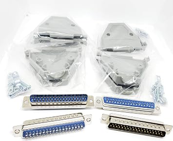 4 Sets Solder Cup DB37 Male + Plastic Hoods, 37 Pins D-Sub Connector & Hood Set, 8-Pack 4 DB37 Males + 4 Hoods