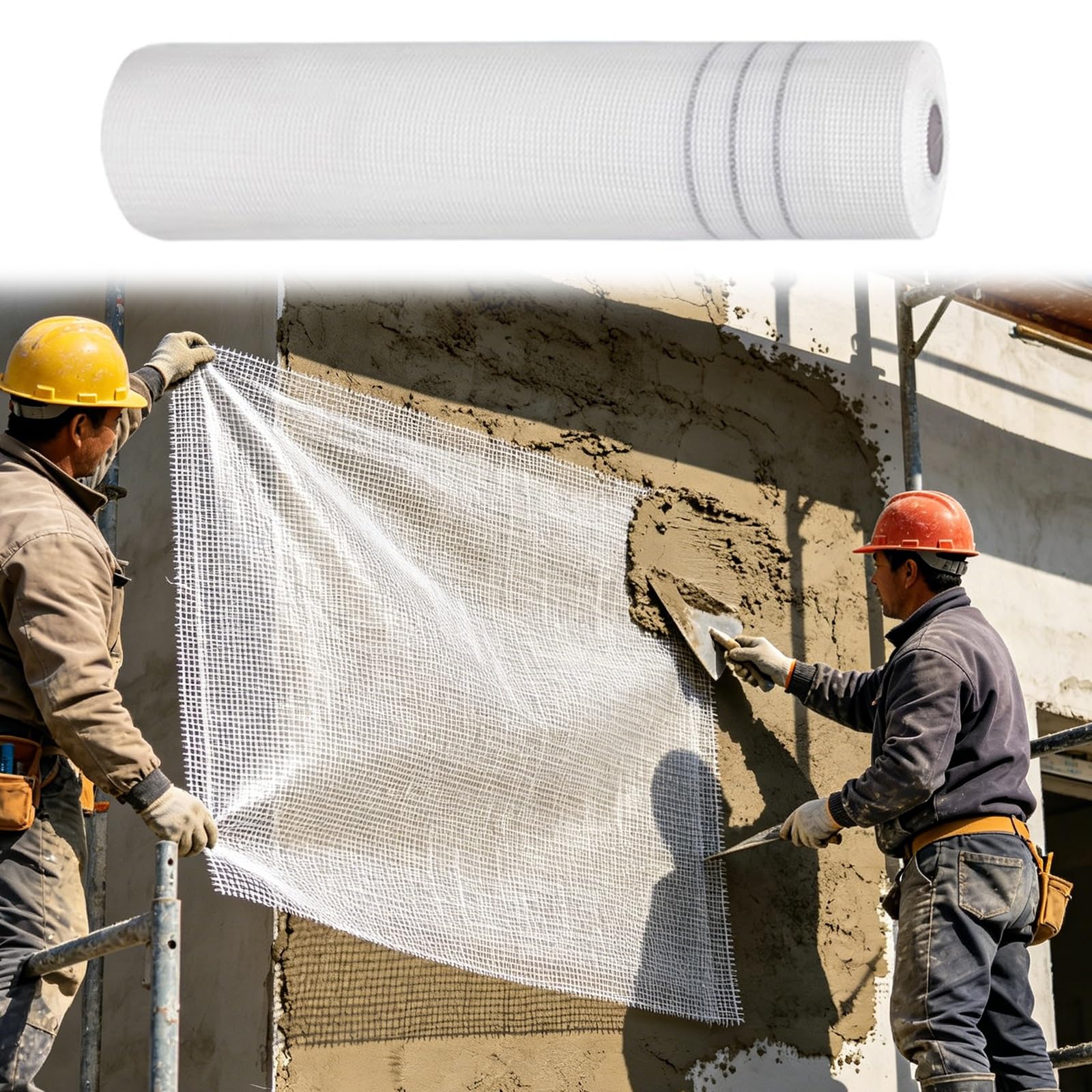 SRNSAEB Fiberglass Mesh Roll for Concrete/Stucco/Wall Repair/Plaster, 30 35 50 100 M Long Non-Adhesive Glass Fiber Cloth, Heavy Duty Fiber Glass Reinforcing Mesh(Hole 0.5cm(1/5in),L 50m(164ft))