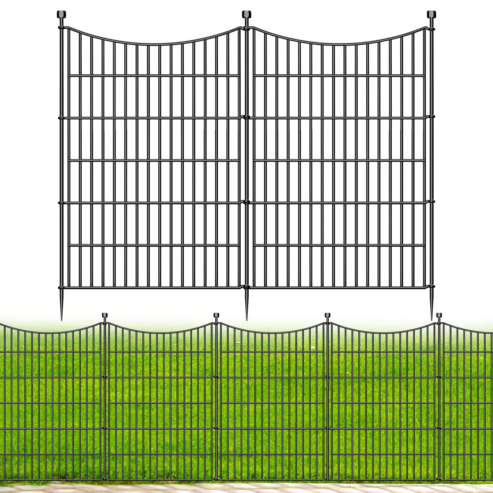 5 Panels No Dig Garden Fence – 102 cm (H) X 360 cm (L) Outdoor Decorative Tall Dog Fence for Yard, Animal Barrier, Rustproof Metal Garden Edging and Borders | Temporary Fencing Stakes — image 1