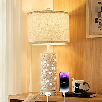 25.5" Modern Ceramic Table Lamp with USB & AC Outlet
