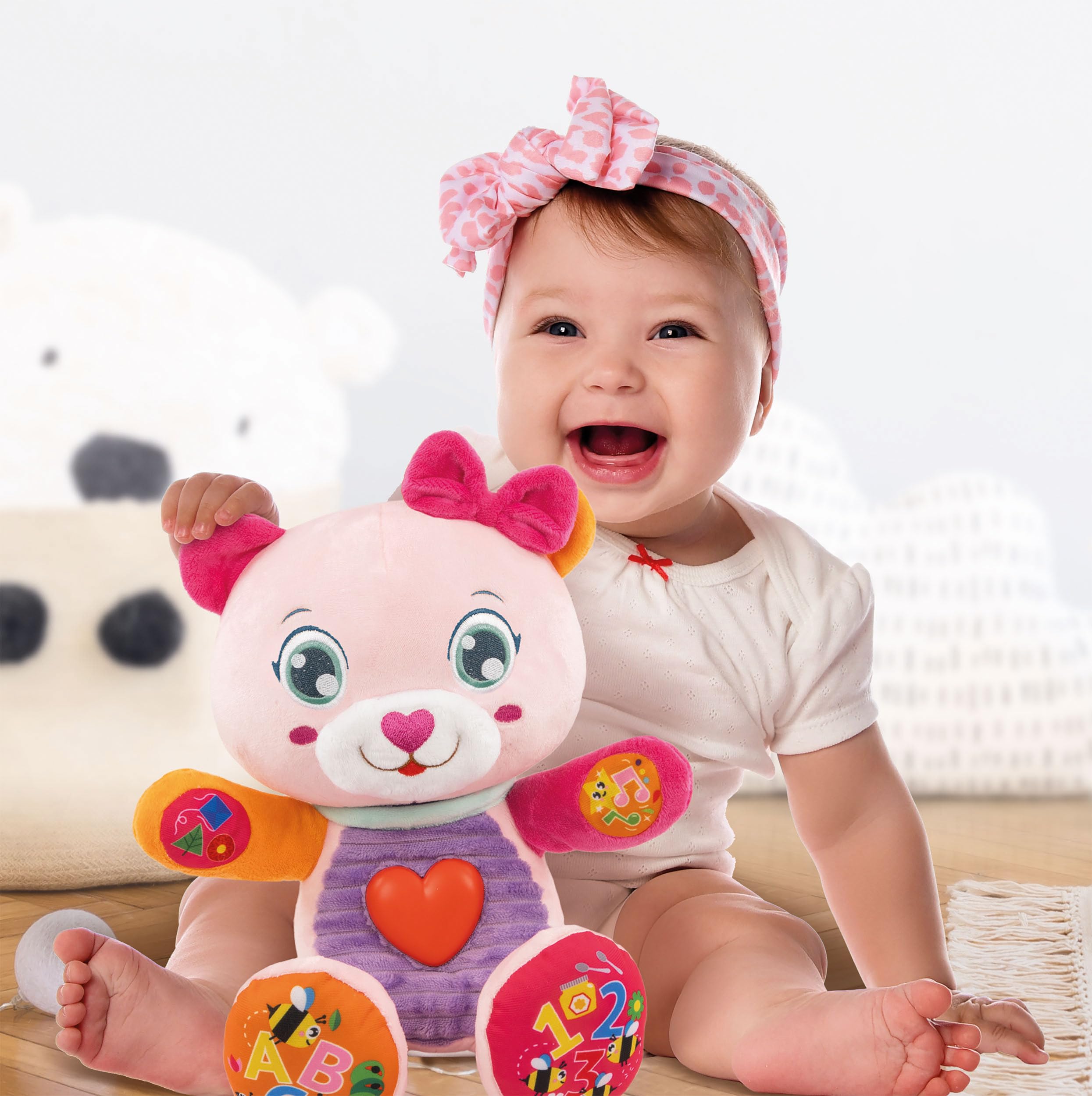 Clementoni Baby Betta Dolce Orsetta, Peluche Interattivo Parlante per Bambini di 6+ Mesi, Centro attività Che Stimola Lo Sviluppo Sensoriale e Cognitivo, Lingua Italiana, 17964