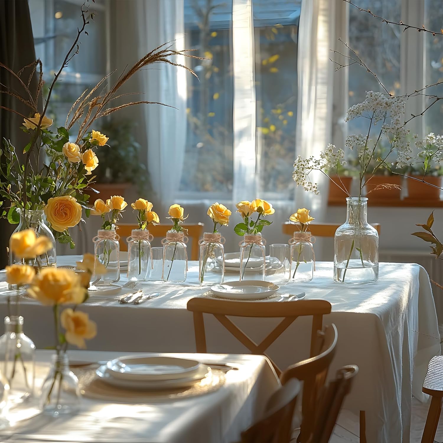 Vintage Glass Vases for Flowers, Set of 3 Clear Vases for Farmhouse Wedding Centerpiece Cylinder Bottle for Reception Table Decoration Home Decor Floral Arrangements - Image 2