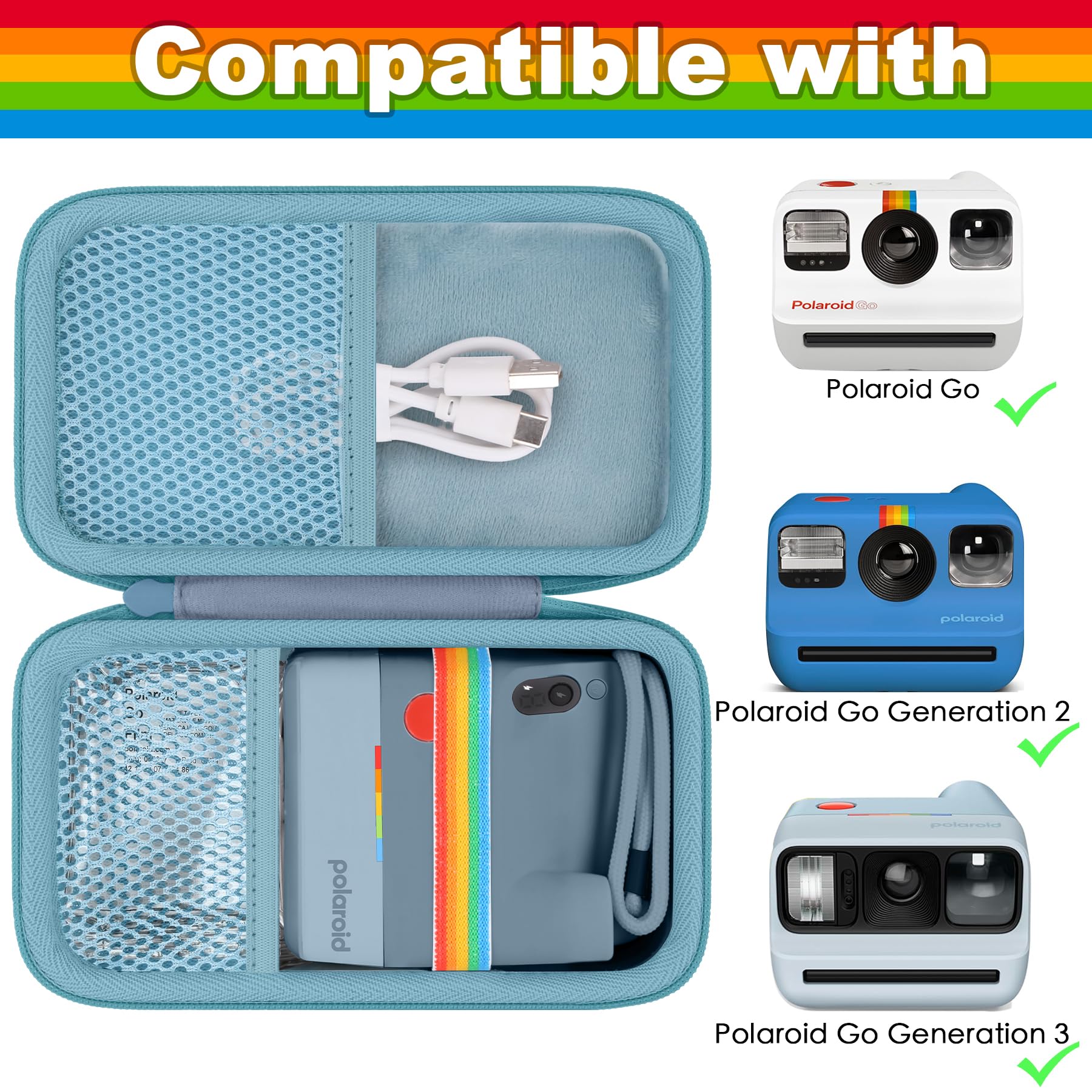Khanka Custodia per Polaroid Go Gen 3/Gen 2/Go Mini - Grigio + Blu