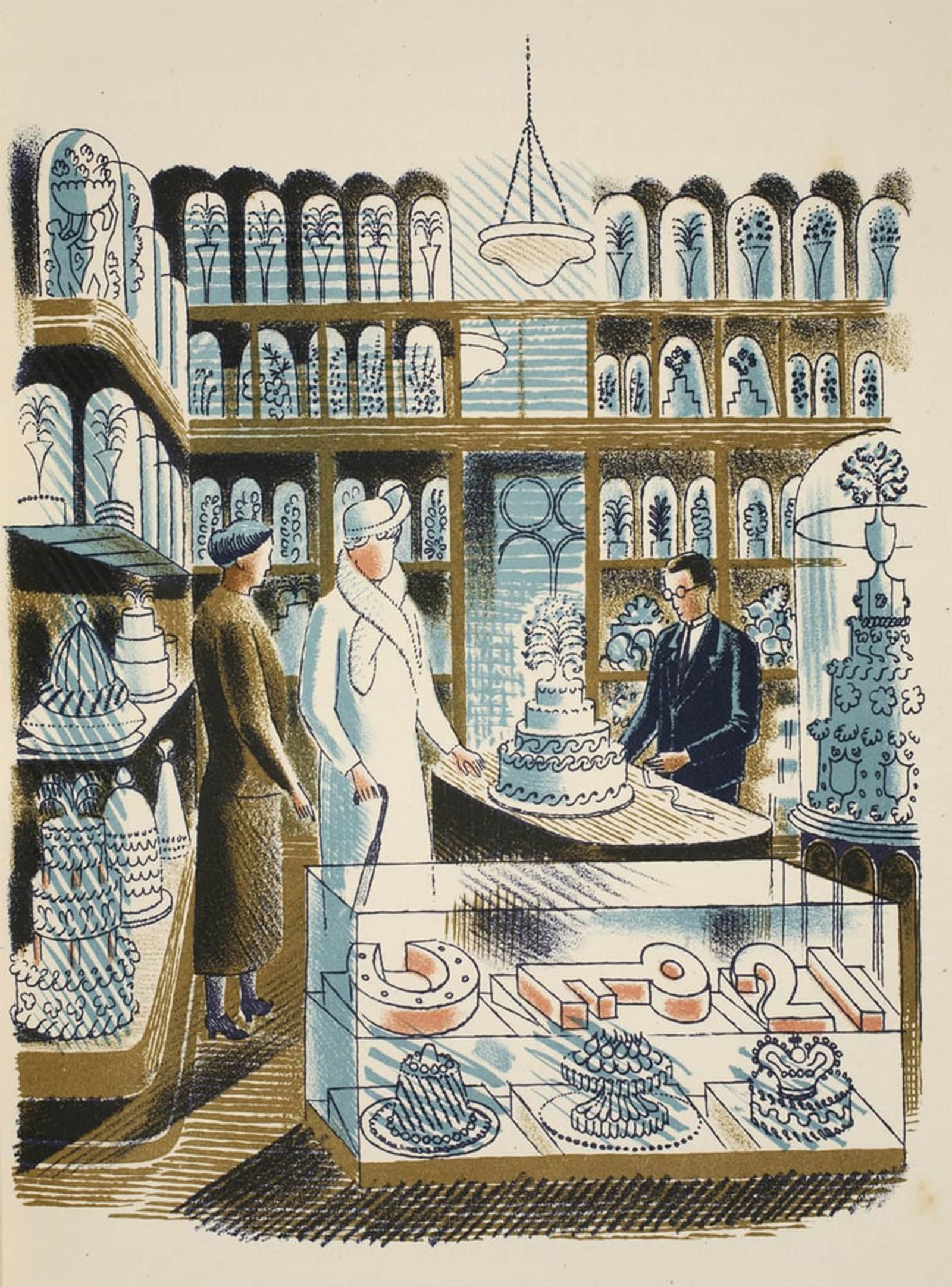 SERENDIPITP Vintage Wall Art Canvas Nordic Poster Canvas Print Picture Wedding Cake illustration from 'High Street' by Eric Ravilious Wall Art Poster for Home Decor 60x90cm