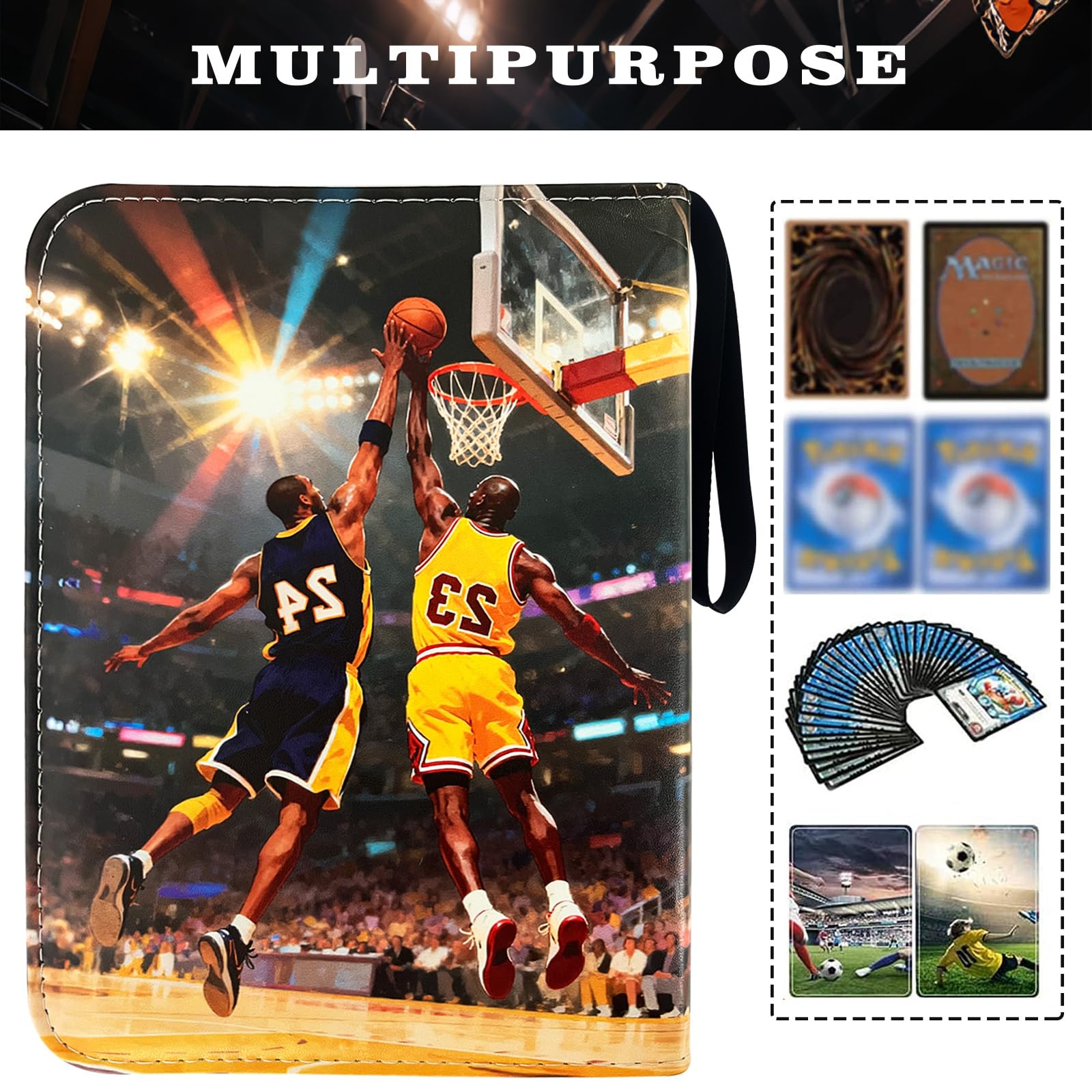 Carpeta de tarjetas de baloncesto con 400 bolsillos, soporte para tarjetas de intercambio, álbum de coleccionistas, carpeta de tarjetas de intercambio, 4 bolsillos con 50 fundas extraíbles