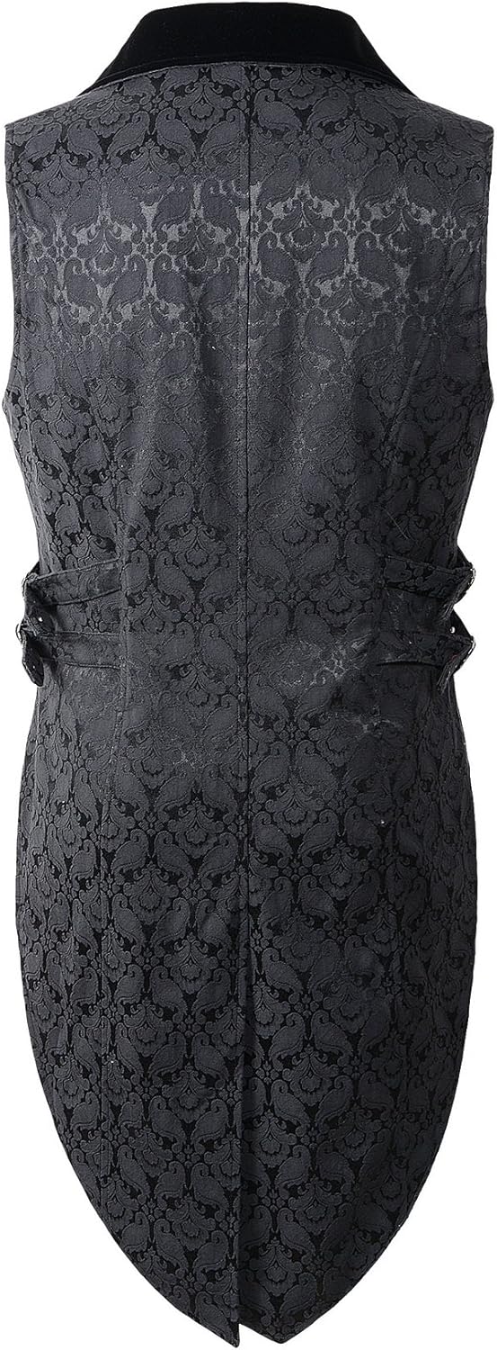 Mens Vest Waistcoat Tailcoat Black Velvet Gothic Steampunk - Image 2